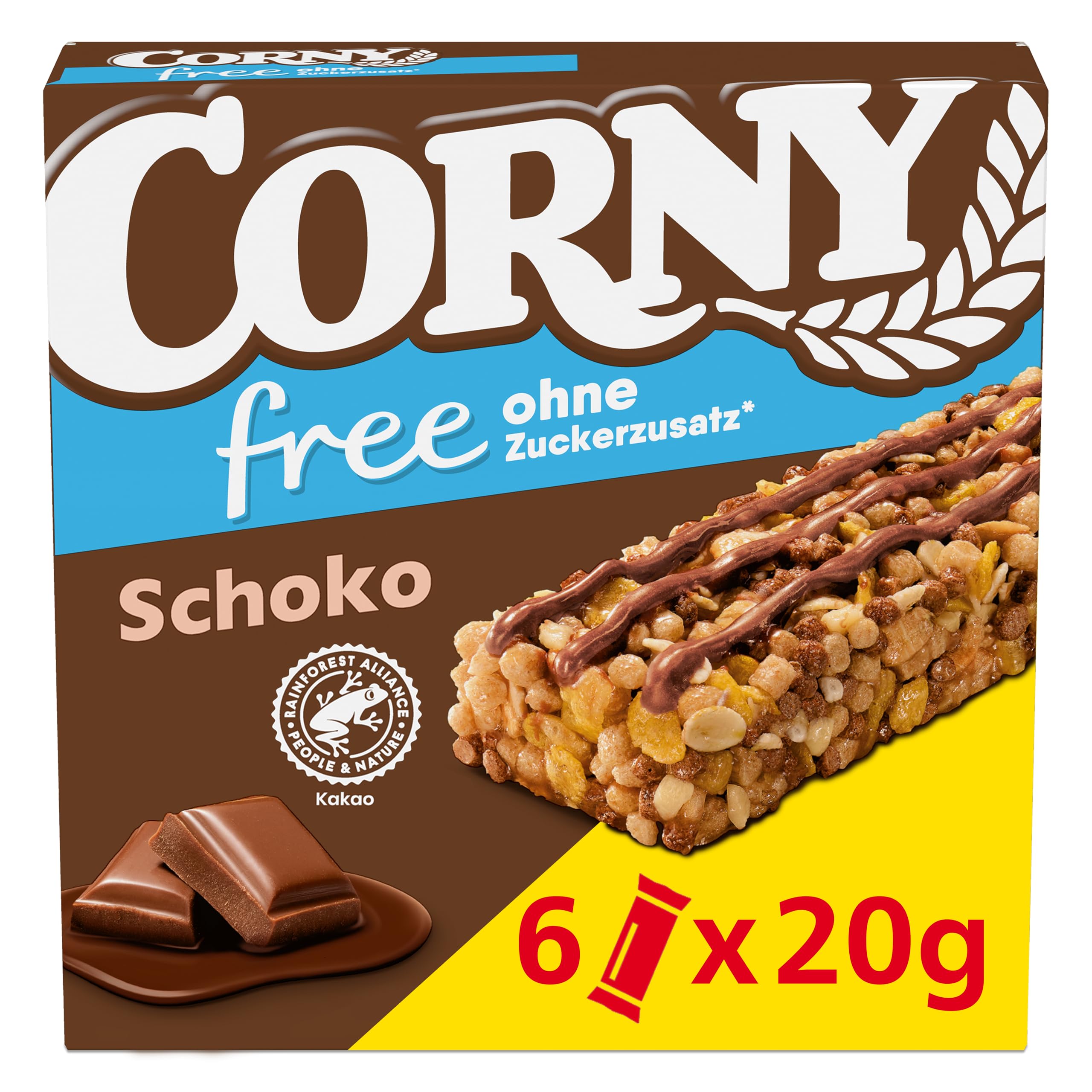 Müsliriegel CORNY free Schoko, ohne Zuckerzusatz, 67 kcal pro Riegel, 6x20g Schoko 6 Stück (1er Pack) Angebot bei HelloDeals
