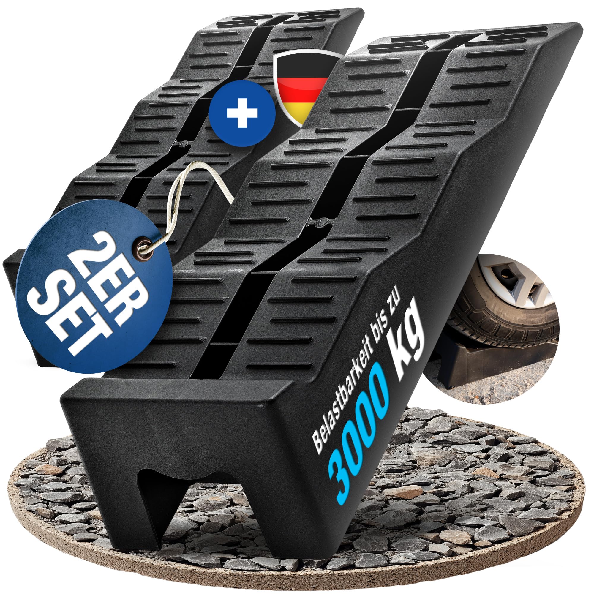 NTG Auffahrkeile (2er Set) – 3-stufige Nivellierung bis 3000 kg pro Set, Anti-Rutsch Struktur ideal für Wohnmobil oder Caravan 560 x 200 x 130 mm, 2,4 kg – Perfekt für jeden Untergrund, Camper & PKW Angebot bei HelloDeals