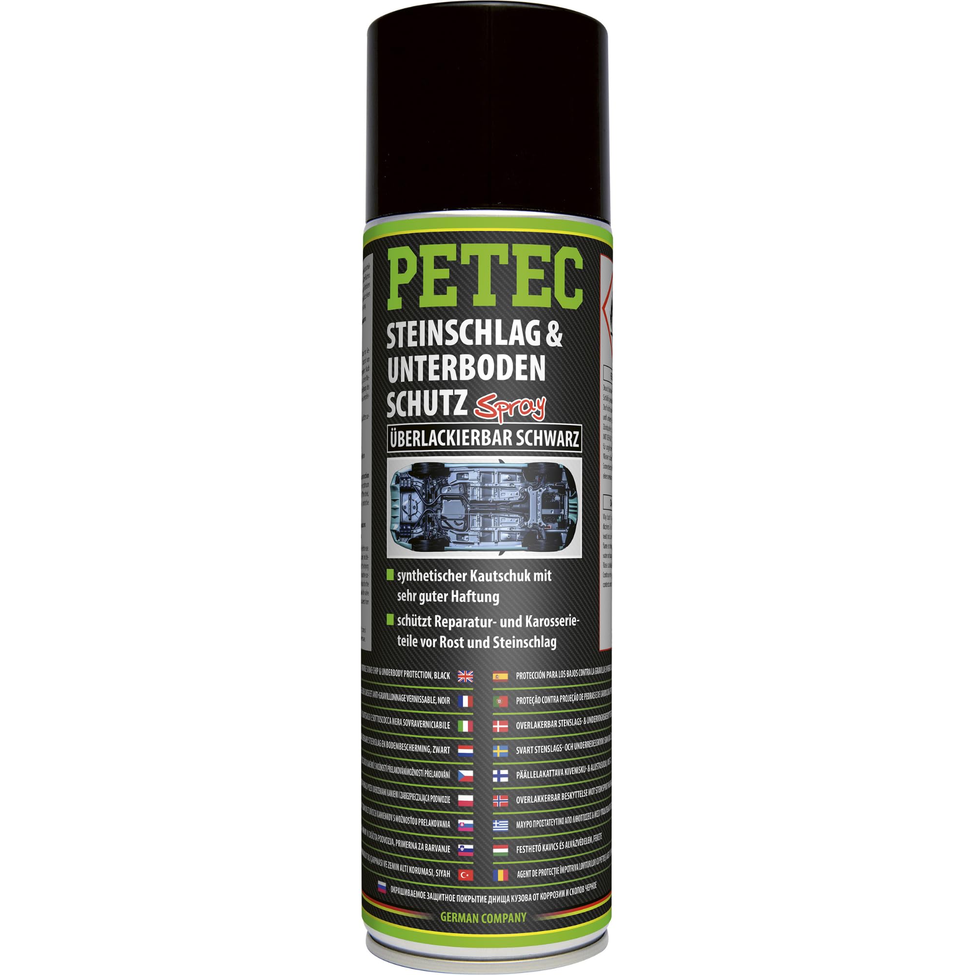 PETEC Unterbodenschutz Spray Steinschlagschutz überlackierbar. 500 ml Rostschutz in schwarz aus Kautschuk für Auto und Wohnwagen Unterboden 73250 Angebot bei HelloDeals