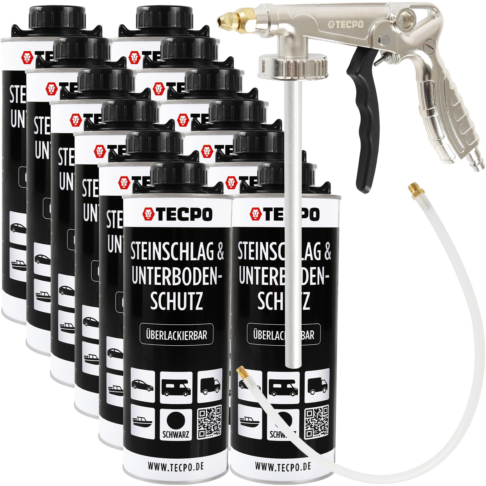 TECPO Unterbodenschutz Bitumen Überlackierbar, 12 Liter Saugdose schwarz UBS Set mit Druckluft Sprühpistole für Steinschlagschutz Karosserieschutz Rostschutzmittel Angebot bei HelloDeals