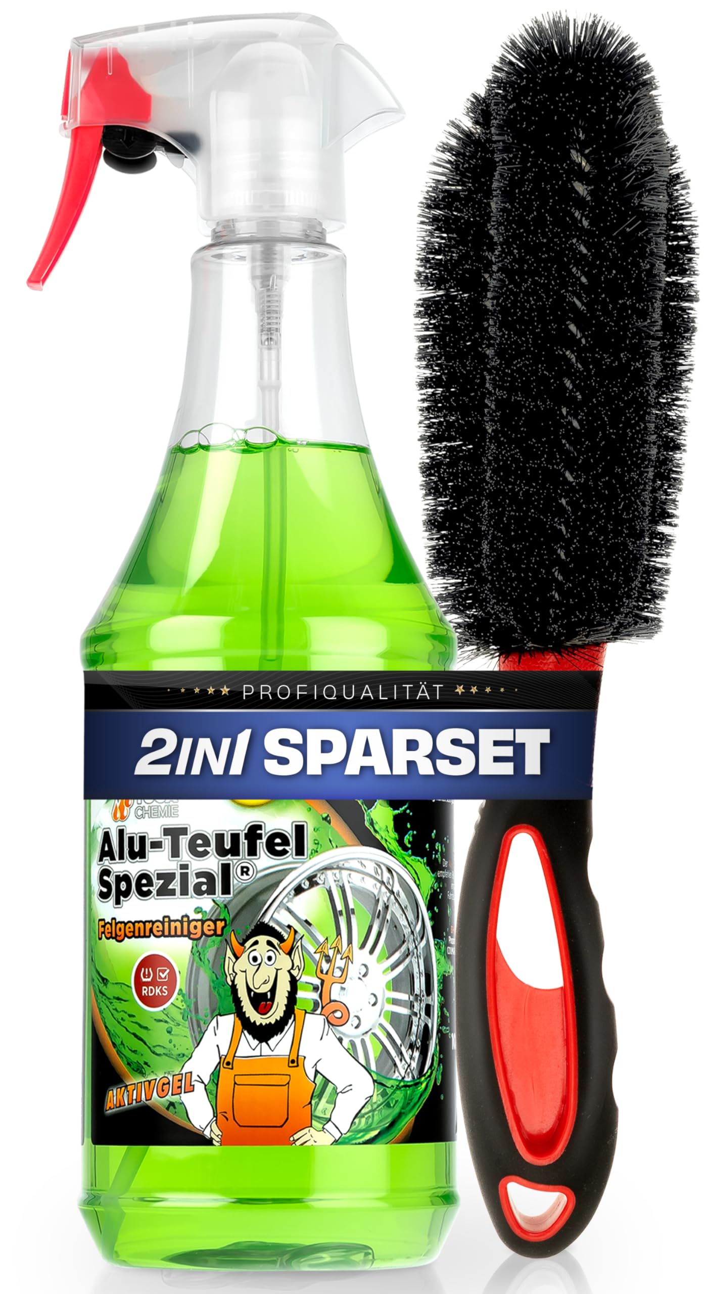 Autopflege Felgen Reinigungsset | Tuga Alu Teufel Spezial Felgenreiniger Gel 1l + Felgenbürste | Alufelgen Reiniger Set mit Bürste zur effizienten Auto Felgenpflege kurze Felgenbürste Angebot bei HelloDeals