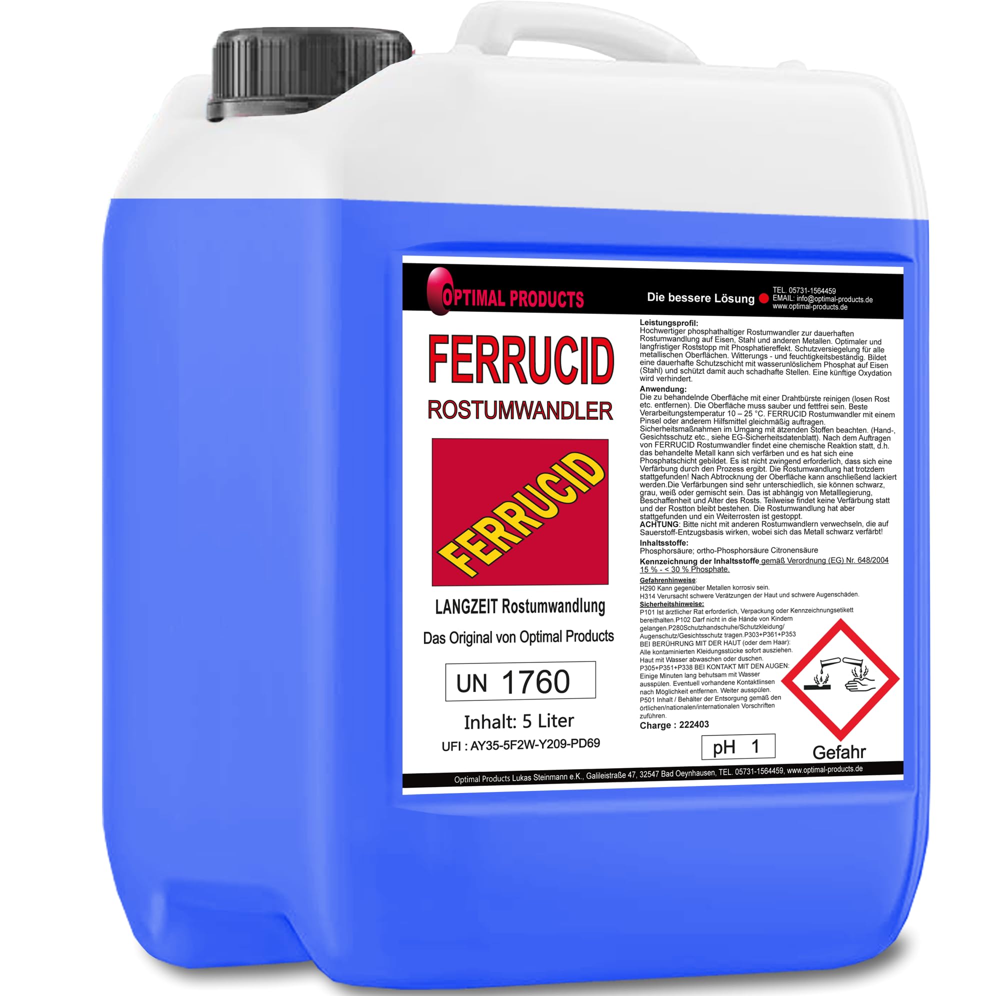 Optimal Products Rostumwandler 5l - Rostentferner und Rostschutz mit Phosphatiereffekt - Anwendbar auf allen metallischen Flächen - Sprühbar 5 l (1er Pack) Angebot bei HelloDeals