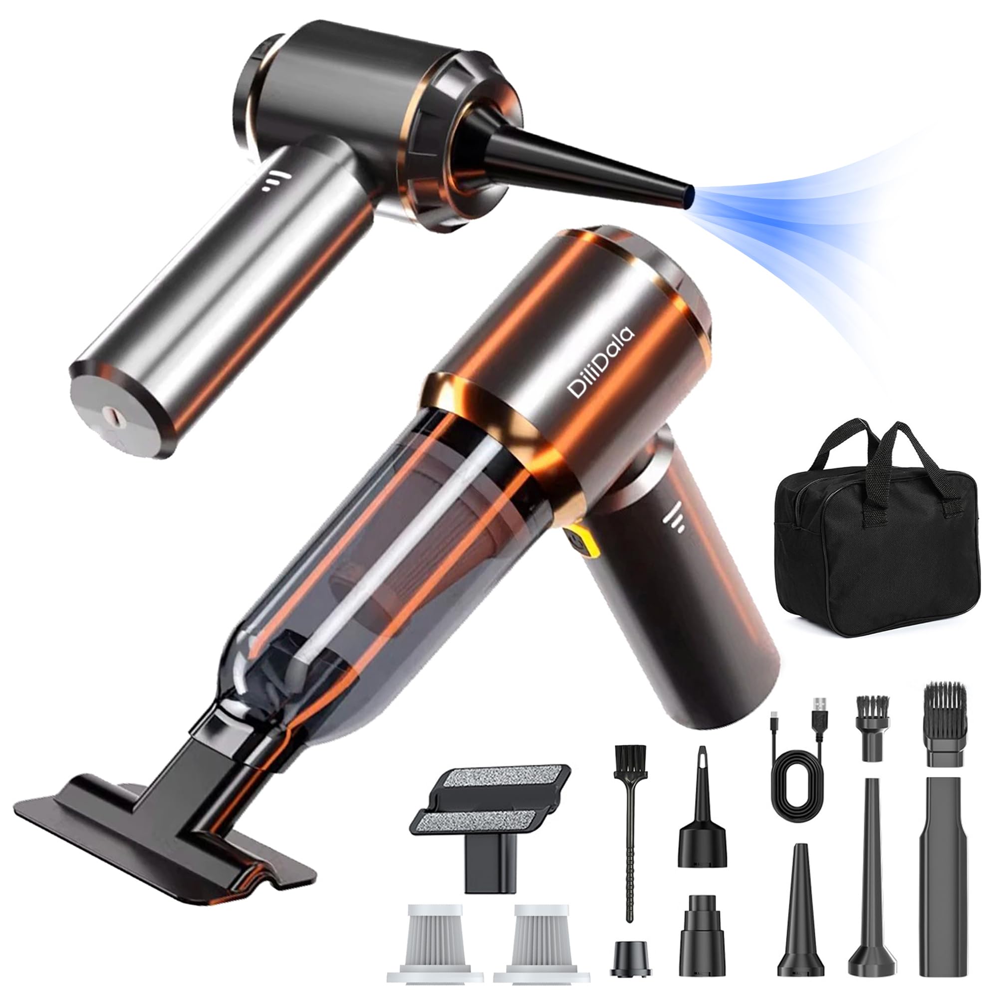 DiliDala Handstaubsauger Akku, 25000PA Autostaubsauger Akku, Handstaubsauger Kabellos,3-Gang 220000 U/min Elektrische Staubgebläse Druckluft für Auto, Küche, Sofa, Büro Tierhaar Reinigung Angebot bei HelloDeals