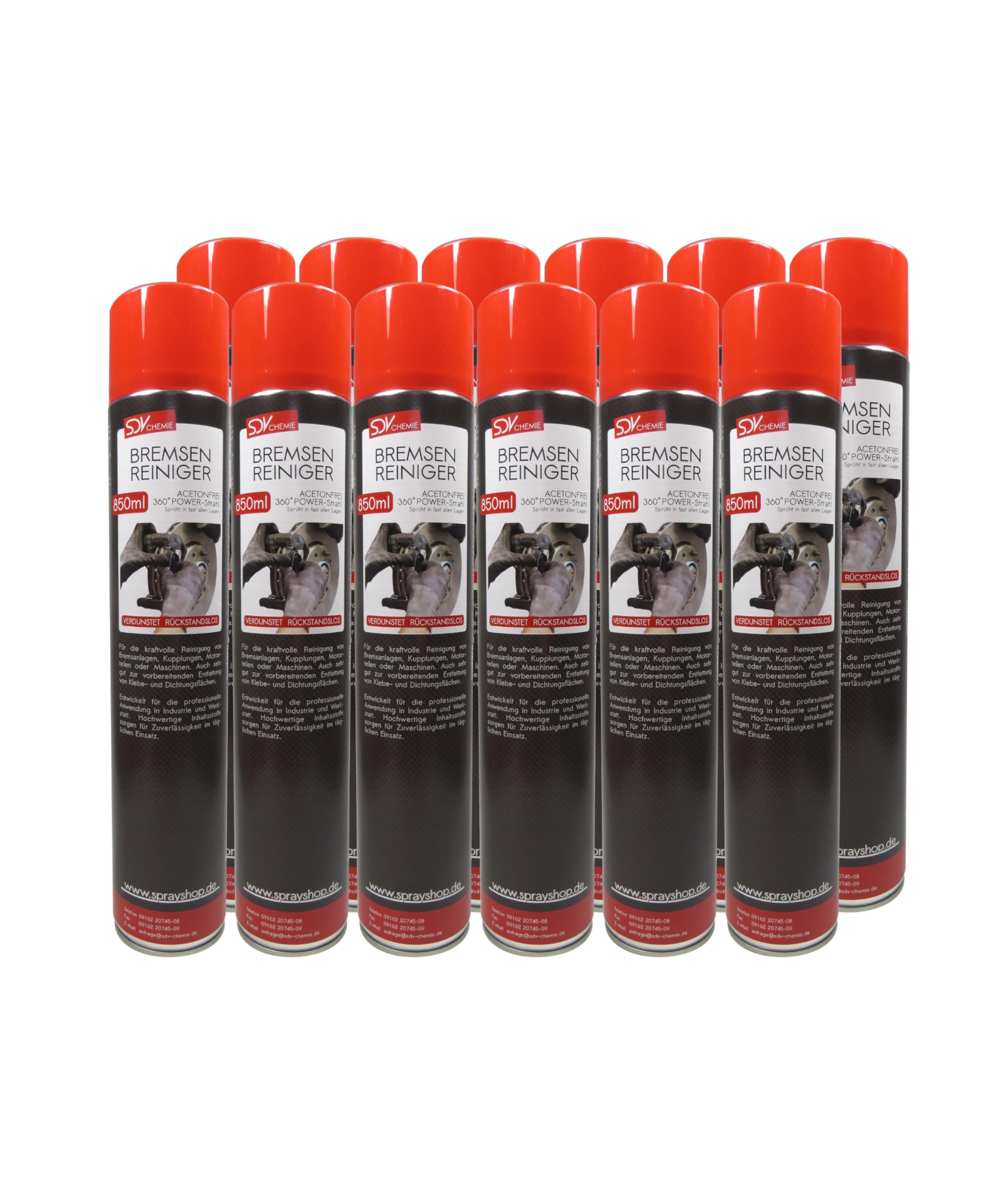 SDV Chemie Bremsenreiniger Spray 12x 850 ml Power Brake Cleaner 360° Ventil Teilereiniger Angebot bei HelloDeals