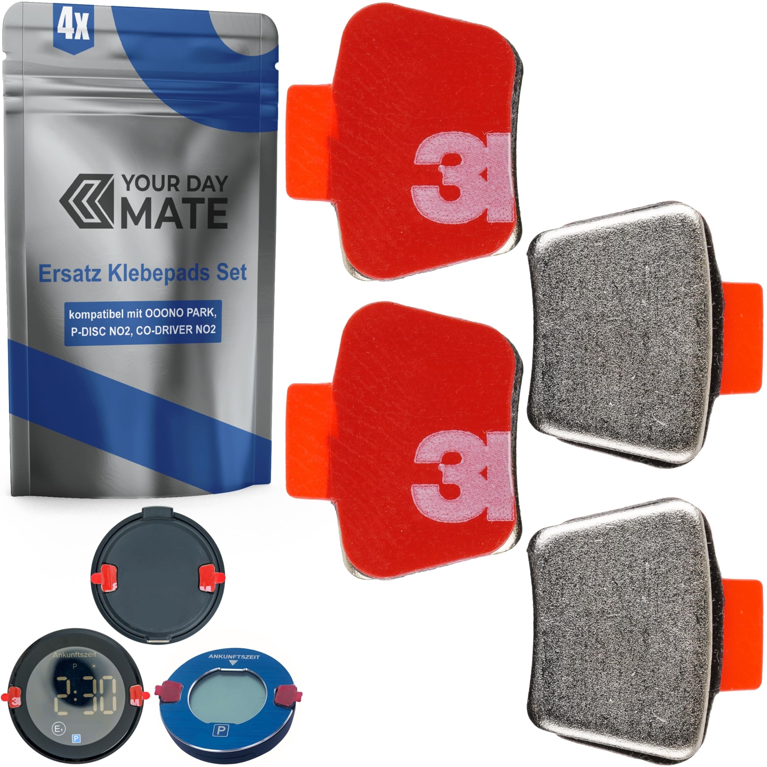 Ersatz Klebestreifen Set, 4 Stück, kompatibel mit OOONO CO-DRIVER NO2, PARK P-DISC NO1, NO2, NO3, Metallplättchen mit Klebepads, für Parkscheibe, Blitzerwarner, Halter Klebesticker Windschutzscheibe Angebot bei HelloDeals