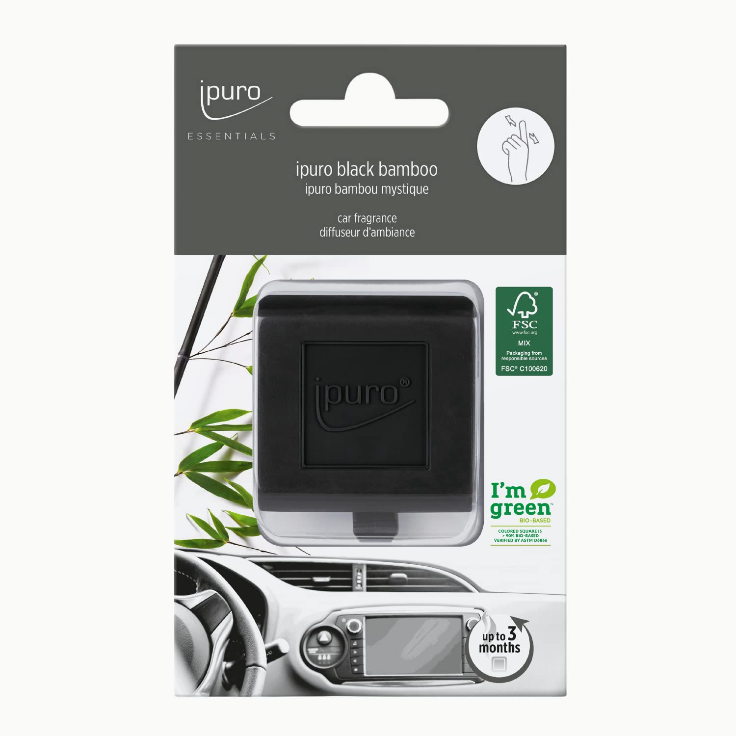 ipuro - erfrischender ipuro black bamboo Auto Duft - dezenter Lufterfrischer fürs Auto mit grünen & holzigen Noten - angenehmer Auto Lufterfrischer für ein puristisches Dufterlebnis bis zu 3 Monate 1 stück (1er Pack) Angebot bei HelloDeals