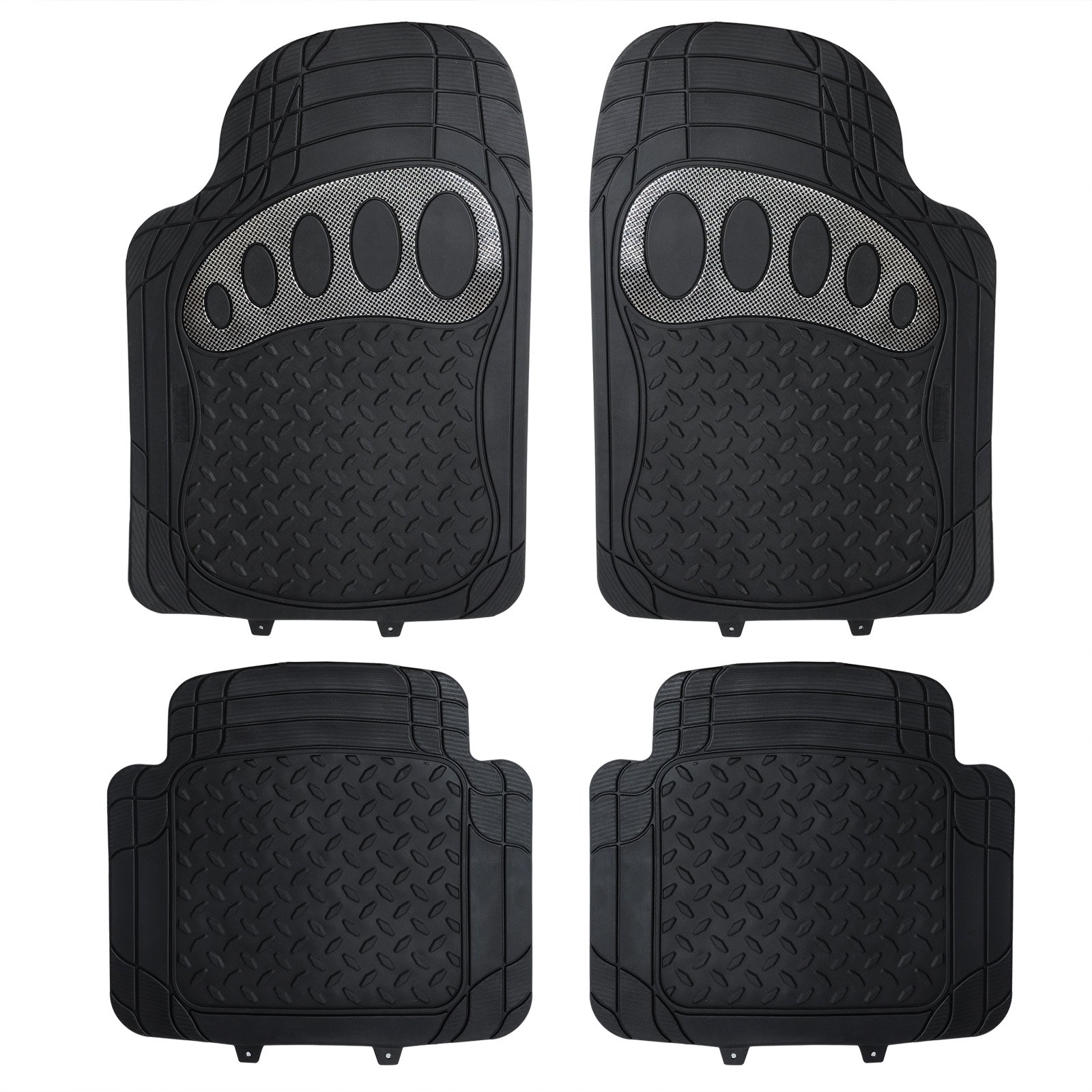 eSituro Auto Fußmatten Universal Automatten Gummimatten Gummi Matten Schneiden Autoteppiche Set Schwarz/Silber Angebot bei HelloDeals