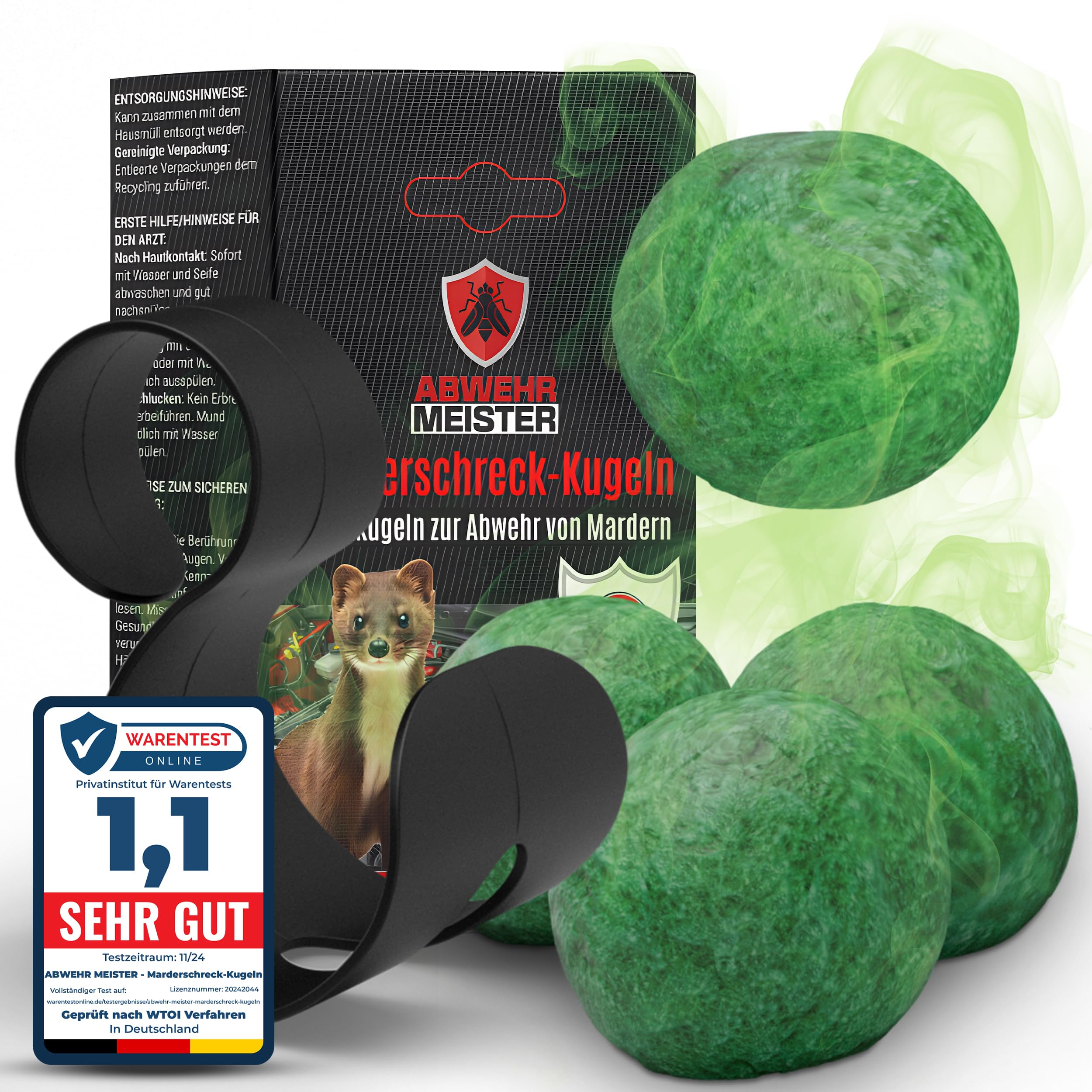 ABWEHR MEISTER Original 4X Marderschreck-Kugeln inkl. PKW- Halterung, Marderschreck Auto mit Sofort und Langzeitwirkung, Marderabwehr zum Schutz vor Marder im Motorraum Made in Germany Grün Angebot bei HelloDeals
