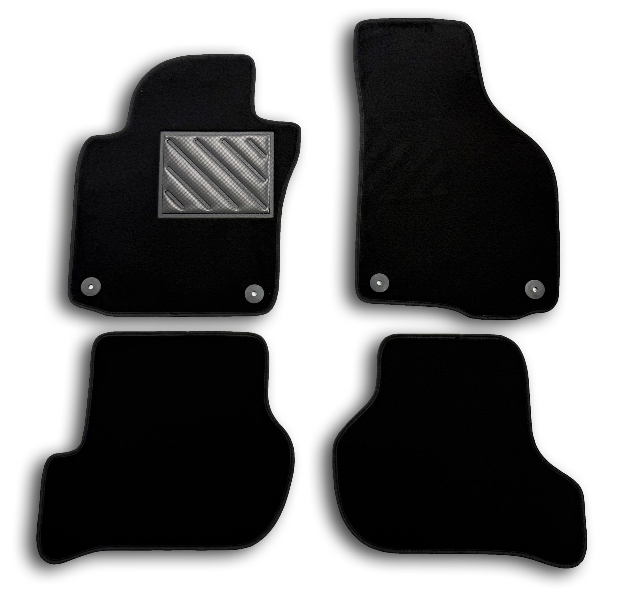 Fußmatten für Golf 5 / Golf 6 / Scirocco III/Octavia II nach Maß, rutschfest, Absatzschoner aus verstärktem Gummi und Befestigungsknöpfen, Schwarz Angebot bei HelloDeals