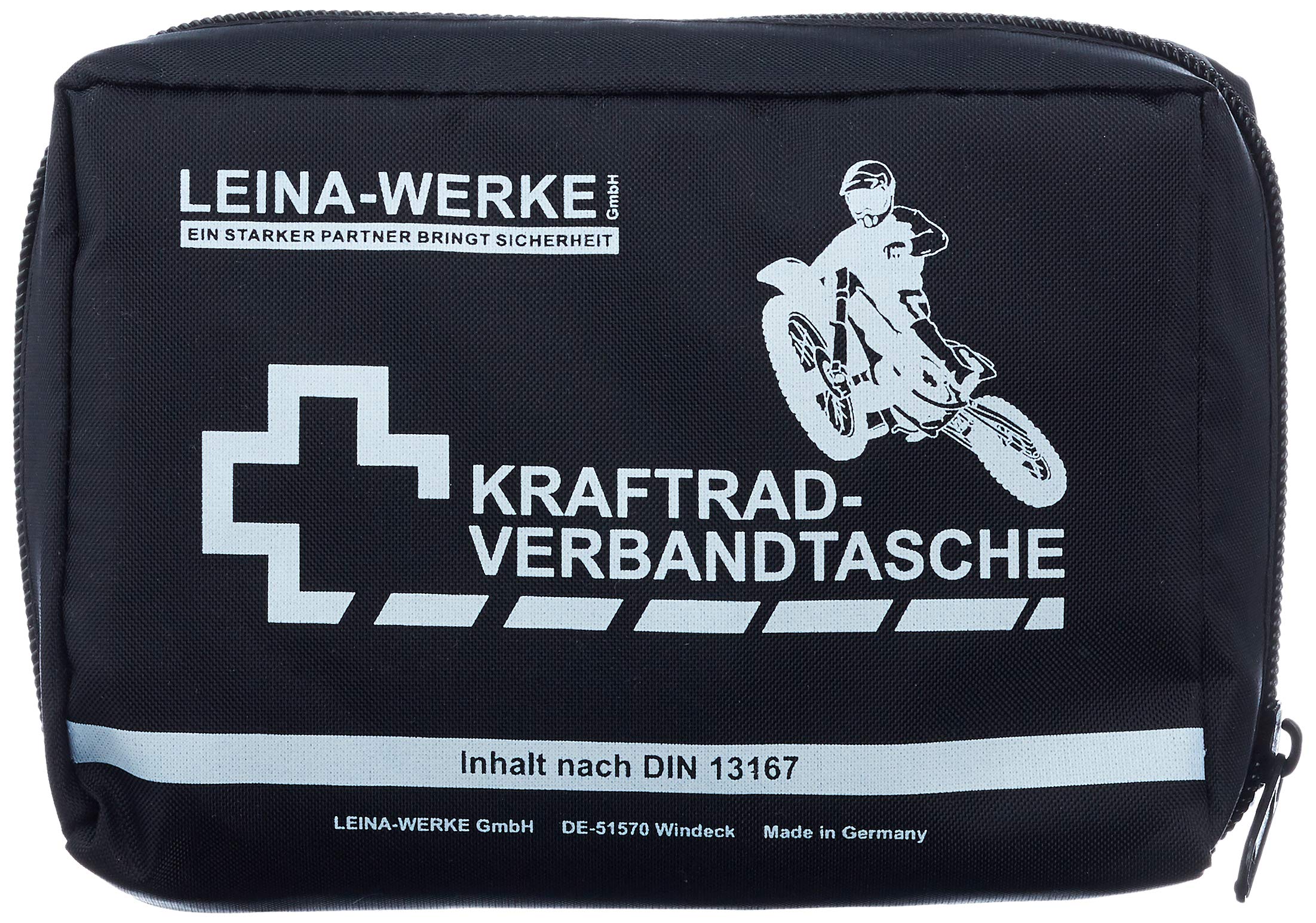 LEINA-WERKE REF 17010 Leina Kraftrad-Verbandtasche, Inhalt DIN 13167, schwarz Without vectro Black/White Angebot bei HelloDeals