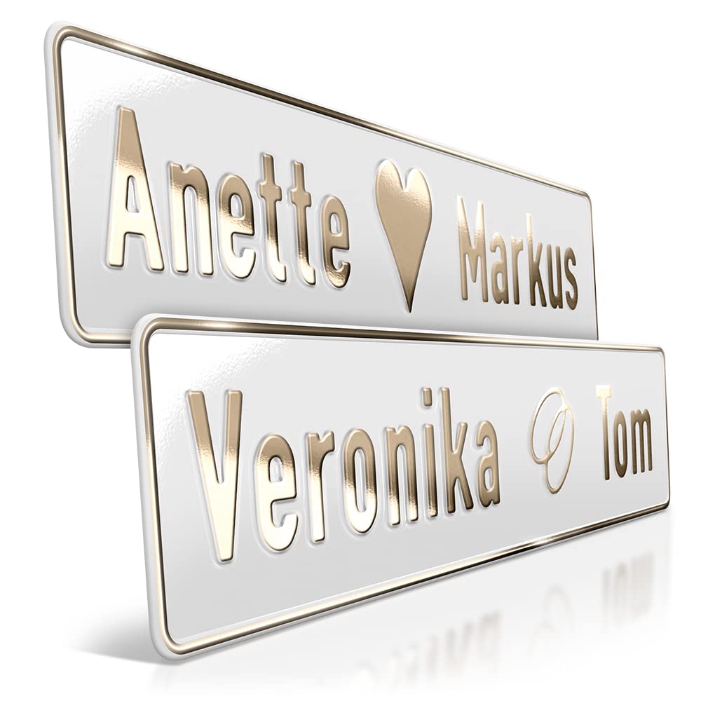 1 Hochzeit Autoschild Weiß | Goldprägung Wunschtext | Herz & Ringe | Aluminium Hochzeitsschild | Hochzeitsauto Kennzeichen | just married | grod gheirat Platine: Weiß Angebot bei HelloDeals