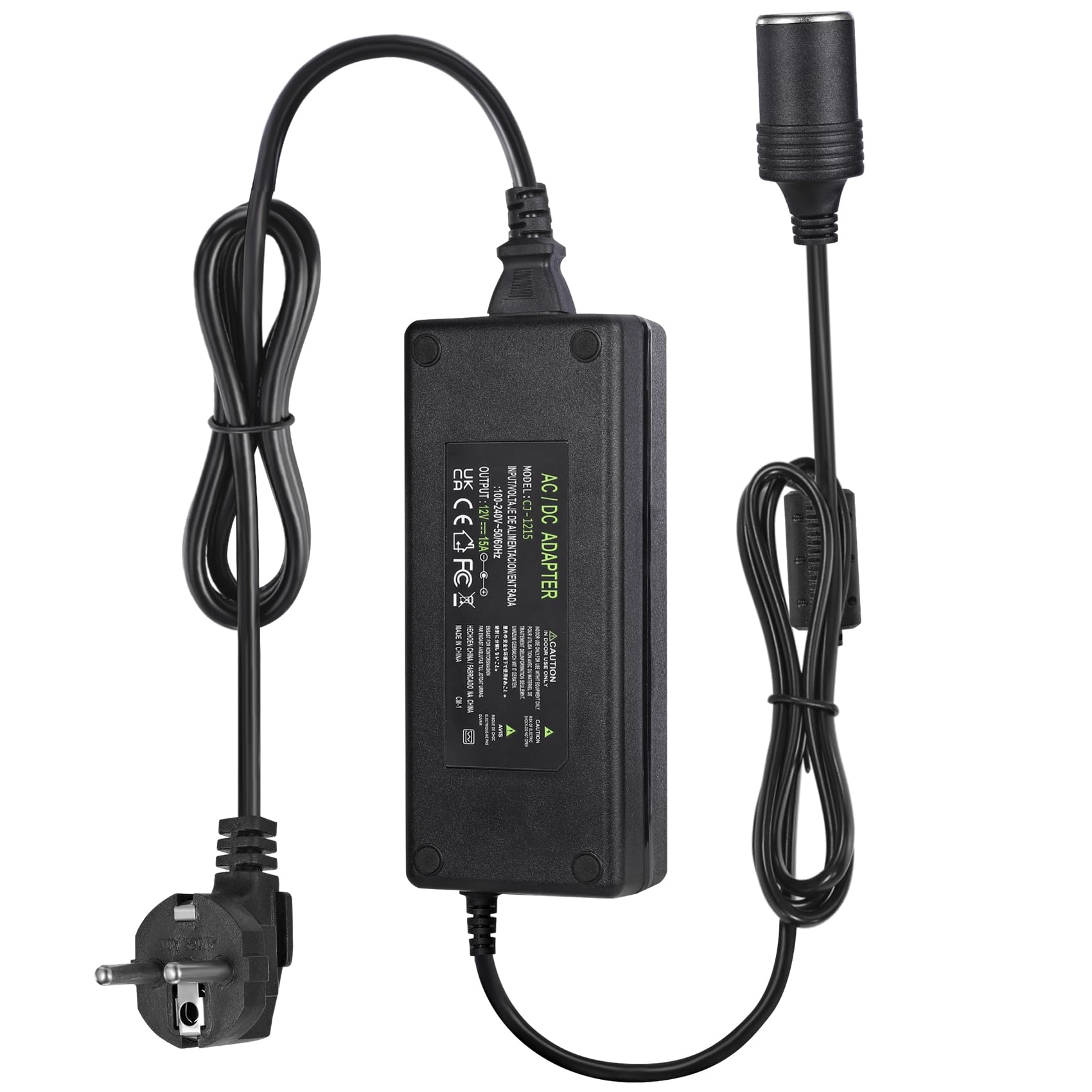 12V 15A KFZ Netzadapter,AC zu DC Spannungswandler 240V Auf 12V, 15A 180W Wechselrichter Adapter mit Zigarettenanzünder Buchse,KFZ-Netzteil Adapter für Reifenfüller,Autokühlschrank,Autostaubsauger-180W 12 V 15 A – Split-Typ Angebot bei HelloDeals