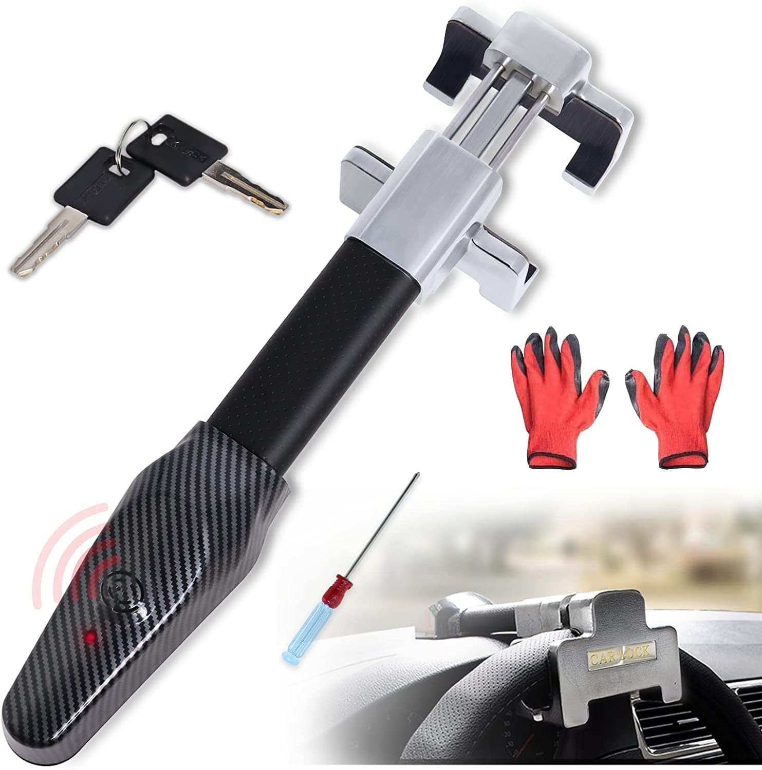 Lenkradkralle mit Alarm, Lenkradschloss 130dB für Auto, Auto Wegfahrsperre Lenkradsperre für Autos Lastwagen SUVs mit Schraubendreher und Handschuhen von Poweka (Batterien nicht enthalten) Angebot bei HelloDeals