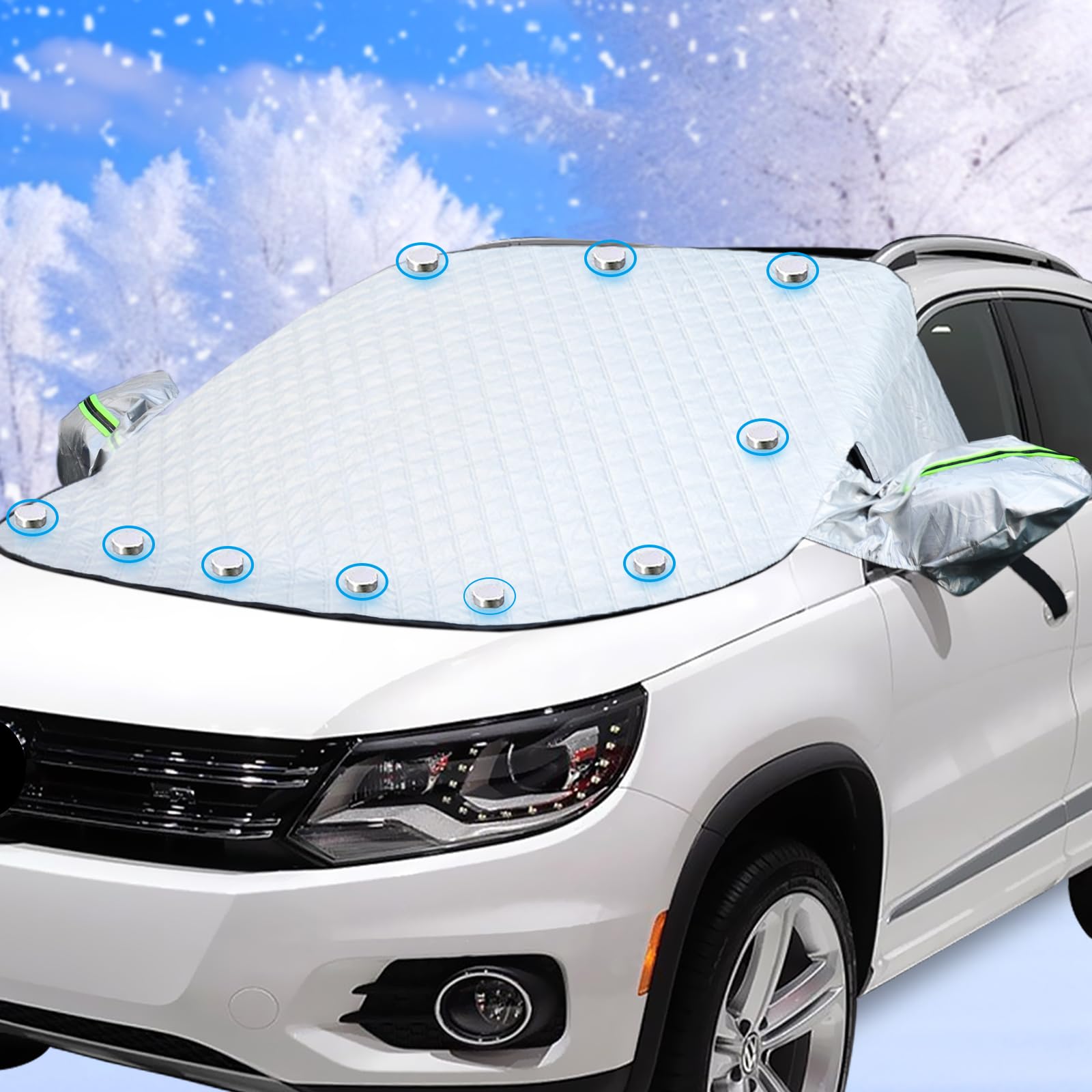 Frontscheibenabdeckung Auto, Abdeckung Windschutzscheibe Winter mit 10 Magnet Fixierung Faltbare Windschutzscheibenabdeckung für gegen Schnee, EIS, Frost, Staub, UV-Schutz 220x155x128cm Angebot bei HelloDeals
