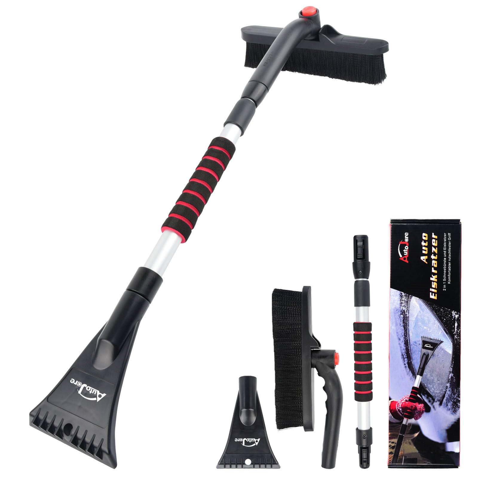 AUTOJARE Eiskratzer Auto mit Besen 2 in 1 Schneebürste 360 Grad Bürstenkopf Erweiterbar Abnehmbarer Eisschabe für Auto LKW SUV(Rot) Angebot bei HelloDeals