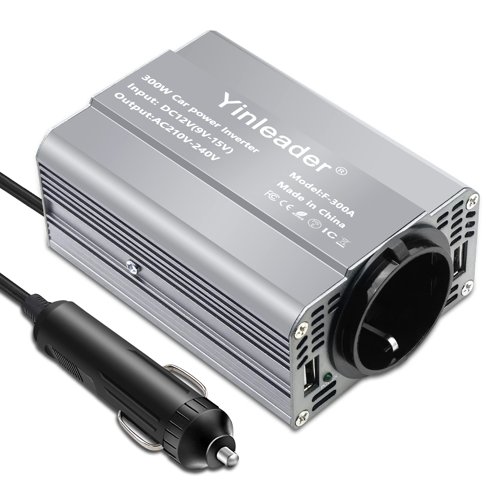 Yinleader Wechselrichter 12V auf 230V 300W 1 EU-Steckdosen 2 USB KFZ-Spannungswandler Angebot bei HelloDeals
