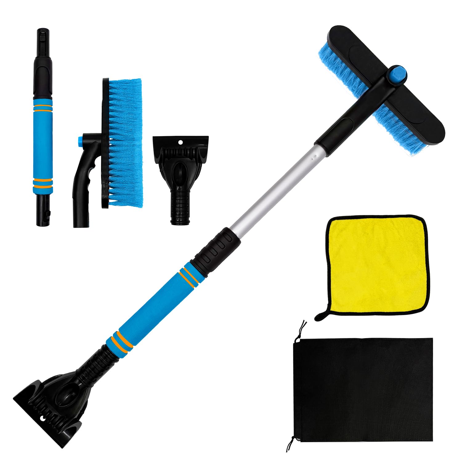 Eiskratzer Auto mit Besen Schneebesen Autowaschhandtuch, Telecop 56-73 cm, ABS Eisbrecher, Ergonomischem Schaumstoffgriff, Schonende Borsten, Scheibenkratzer Auto, 360 Drehung Abnehmbar (Blau) Angebot bei HelloDeals