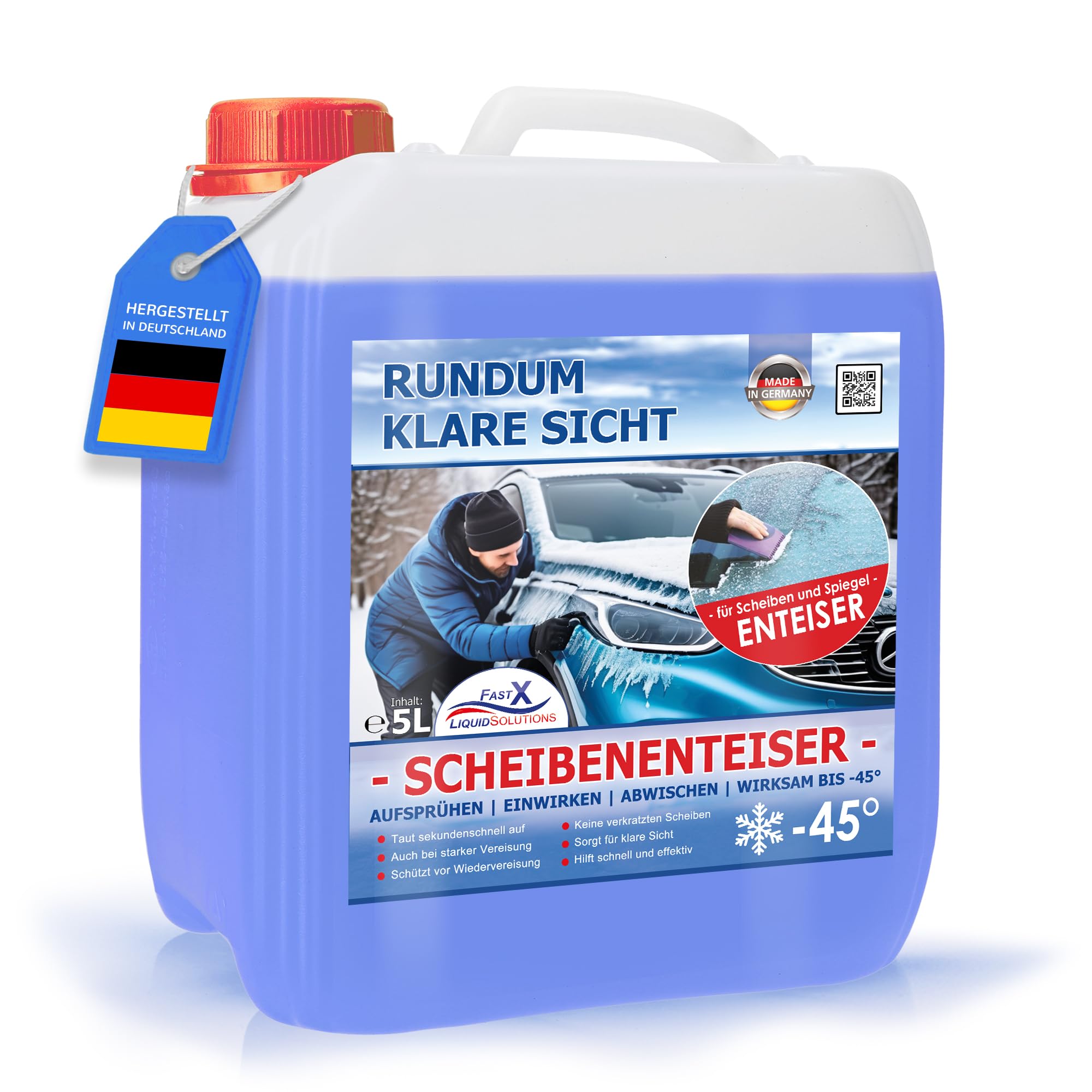 FASTX LIQUIDSOLUTIONS Fast X Hochleistungs-Scheibenenteiser – Schneller Enteiser für Klare Sicht und Sicherheit in der Winterzeit (5 Liter Kanister) Angebot bei HelloDeals