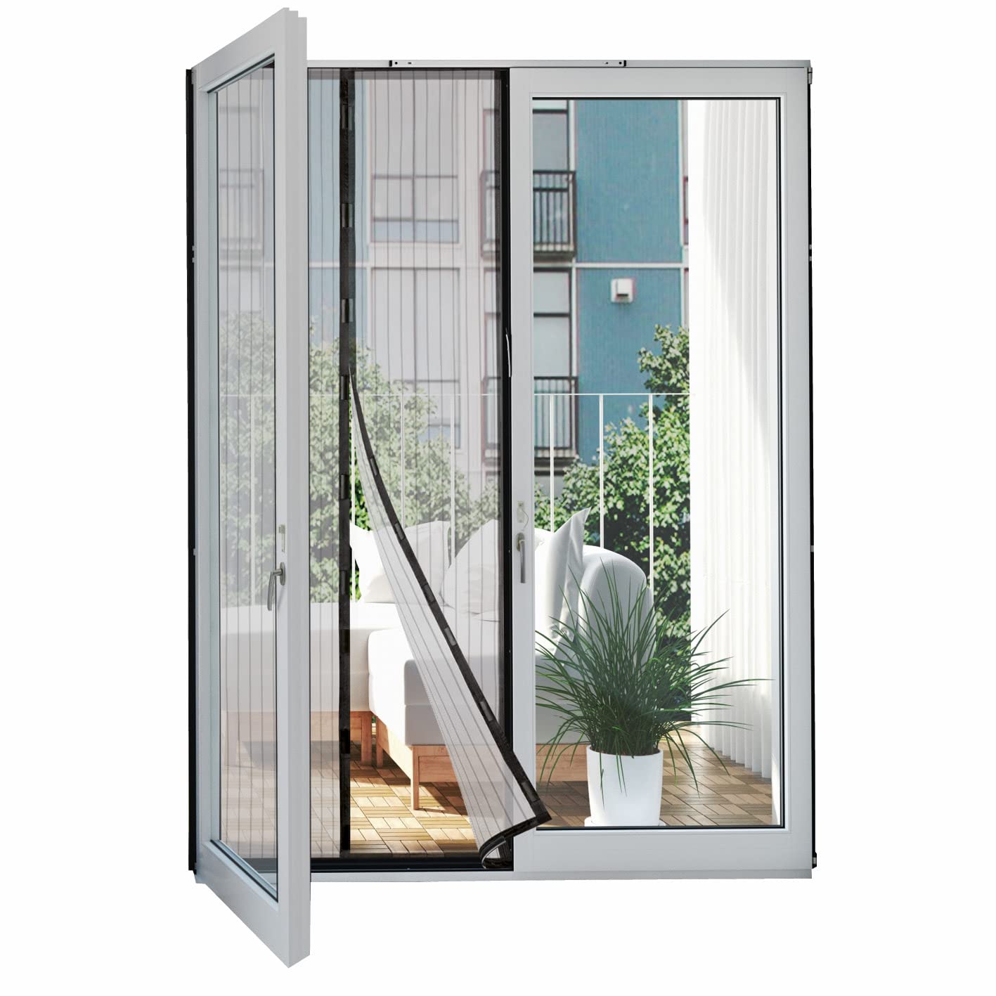 Hoberg Fliegengitter Tür mit Magnetverschluss | 100 x 210 cm - ideal für Balkontür, Kellertür, Terrassentür | Einfache Klebemontage mit 16 Klettverschlüssen ohne Bohren | Mit 4 Schienen zum Beschweren 100 x 210 cm Anthrazit Angebot bei HelloDeals