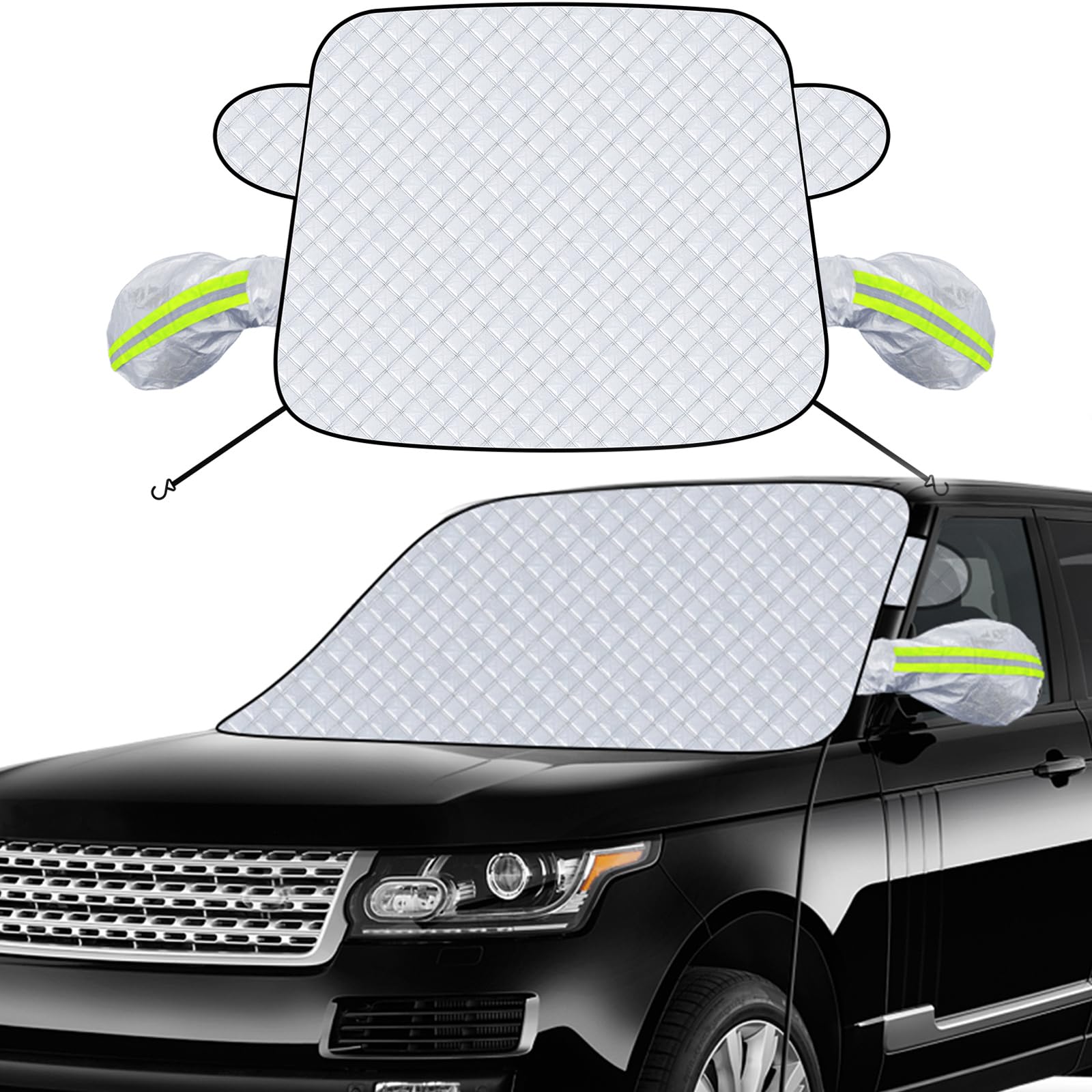 Kerizher Frontscheibenabdeckung, Auto-Windschutzscheibenabdeckung mit 2 Haken & 2 Spiegelabdeckungen, Auto-Windschutzscheibenabdeckung für Auto, SUV, LKW (Weiß, 145cmx118cm) 145cmx118cm Weiß Angebot bei HelloDeals