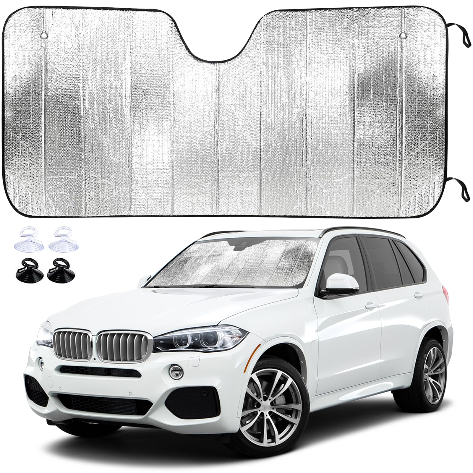 Sonnenschutz Auto Frontscheibe Innen(140cm x 70cm), Mit 2 Saugnäpfen, Faltbar Windschutzscheibe Sonnenschutz, UV-Schutz, Wärmedämmung, Universal für die Meisten Autos Angebot bei HelloDeals