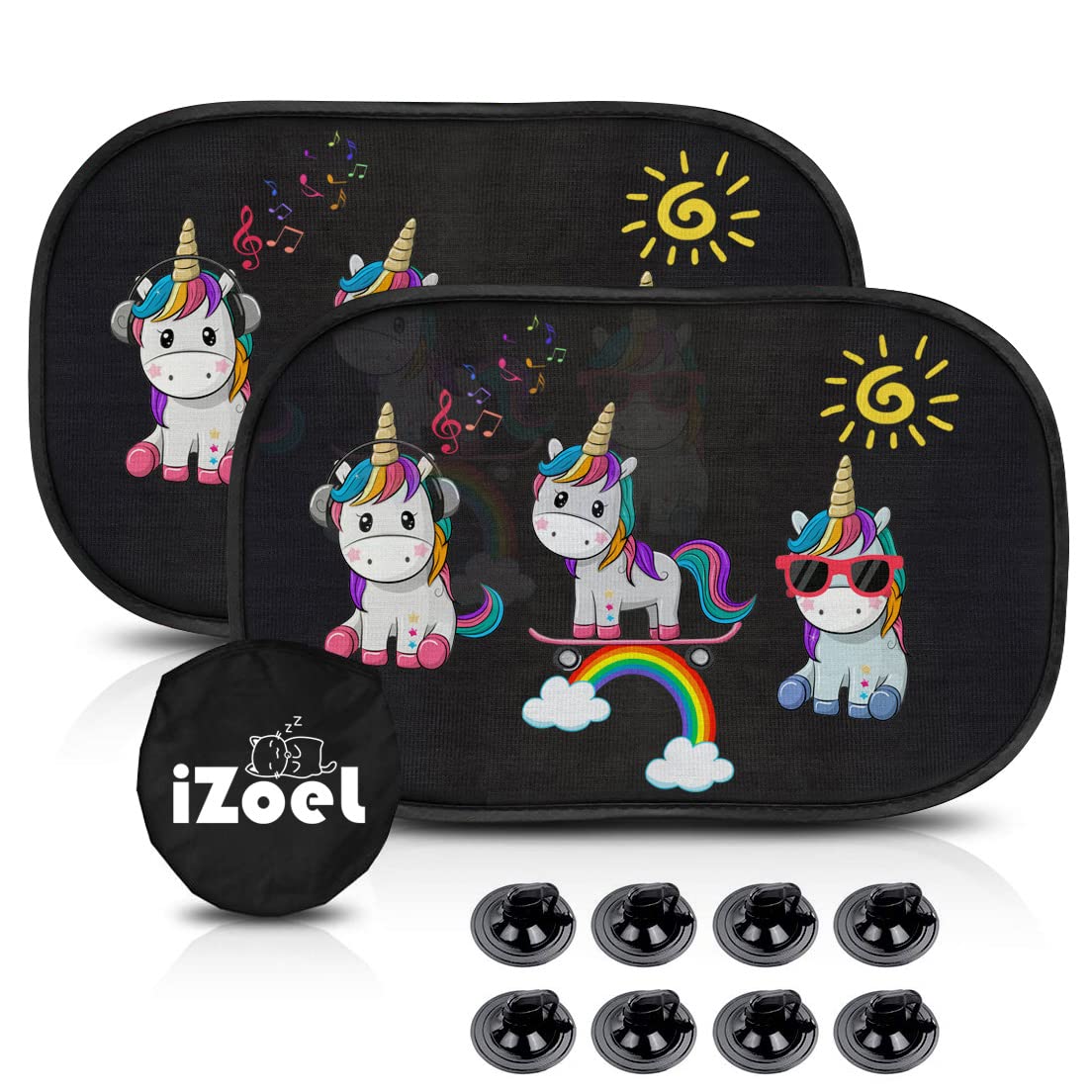 iZoeL Sonnenschutz Auto Baby mit UV Schutz, 2 Pack Sonnenblende Kinder mit 8 Saugnapf, Schatten Autofenster Seitenscheibe Motiv Tiere (Einhorn) Angebot bei HelloDeals