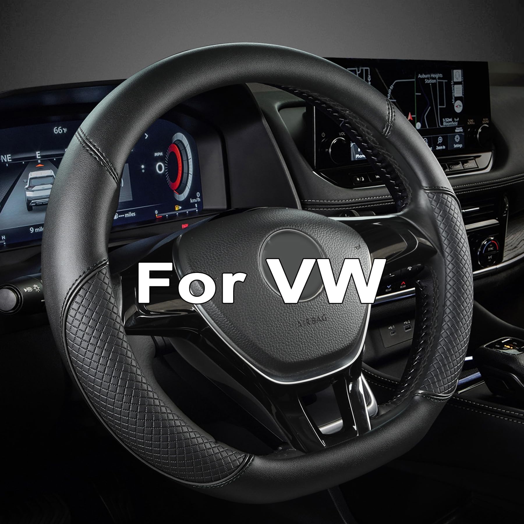 GIANT PANDA D-Form Lenkradbezug aus PU-Leder, maßgeschneidert und kompatibel mit VW kompatibel mit Volkswagen D Form Lenkrädern – rutschfest, atmungsaktiv, Schwarz DM-Schwarz für VW-D-Form Angebot bei HelloDeals