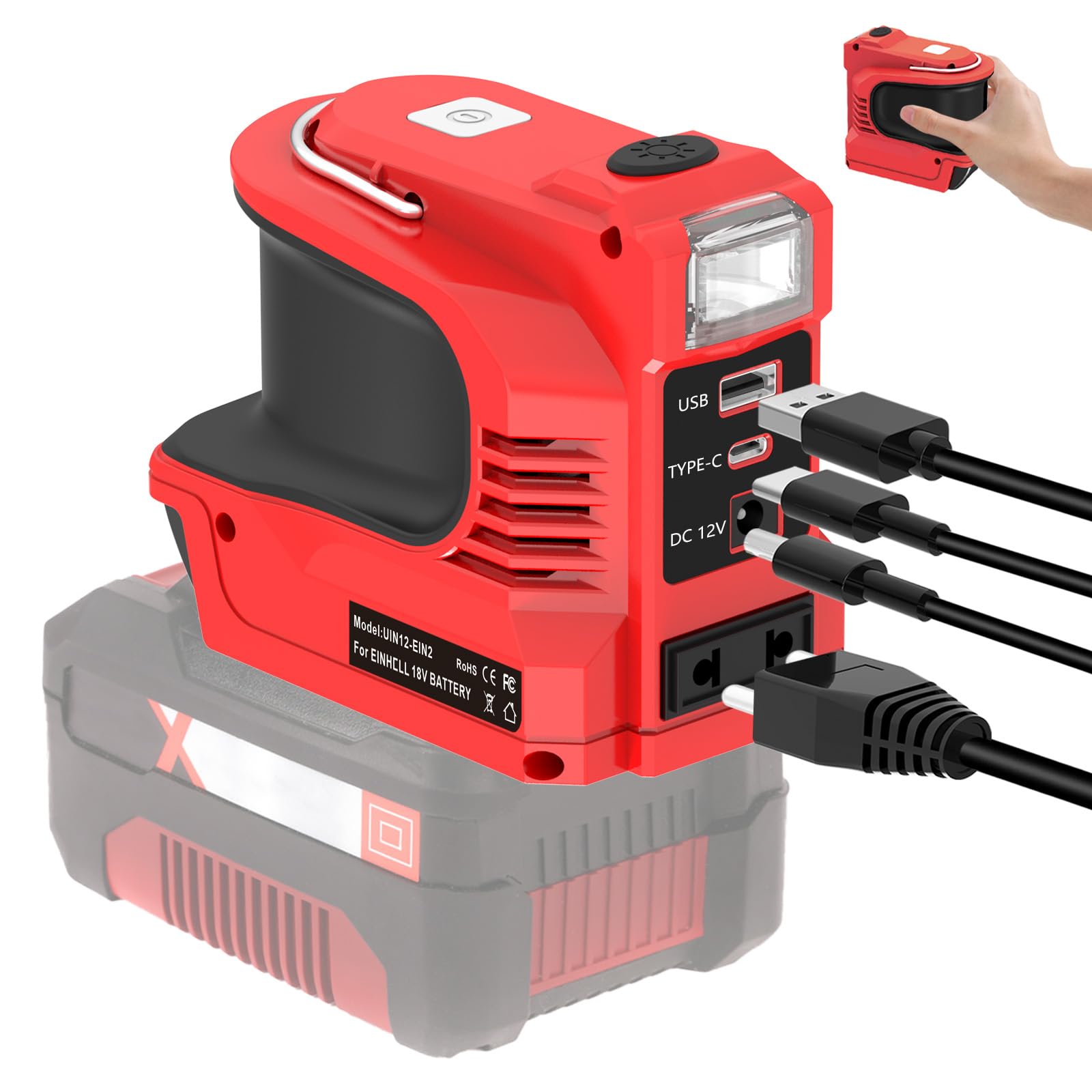 220W Wechselrichter für Einhell 18V Batterie,DC 20V zu AC 220-230V Inverter,Power Station Generator,Adapter mit 1-USB-Port-Anschluss-1 Typ-C-Anschluss-Steckdose &1 DC-Ausgang 12V/5A, LED-Licht Für Ein*hell 18V Akku Angebot bei HelloDeals