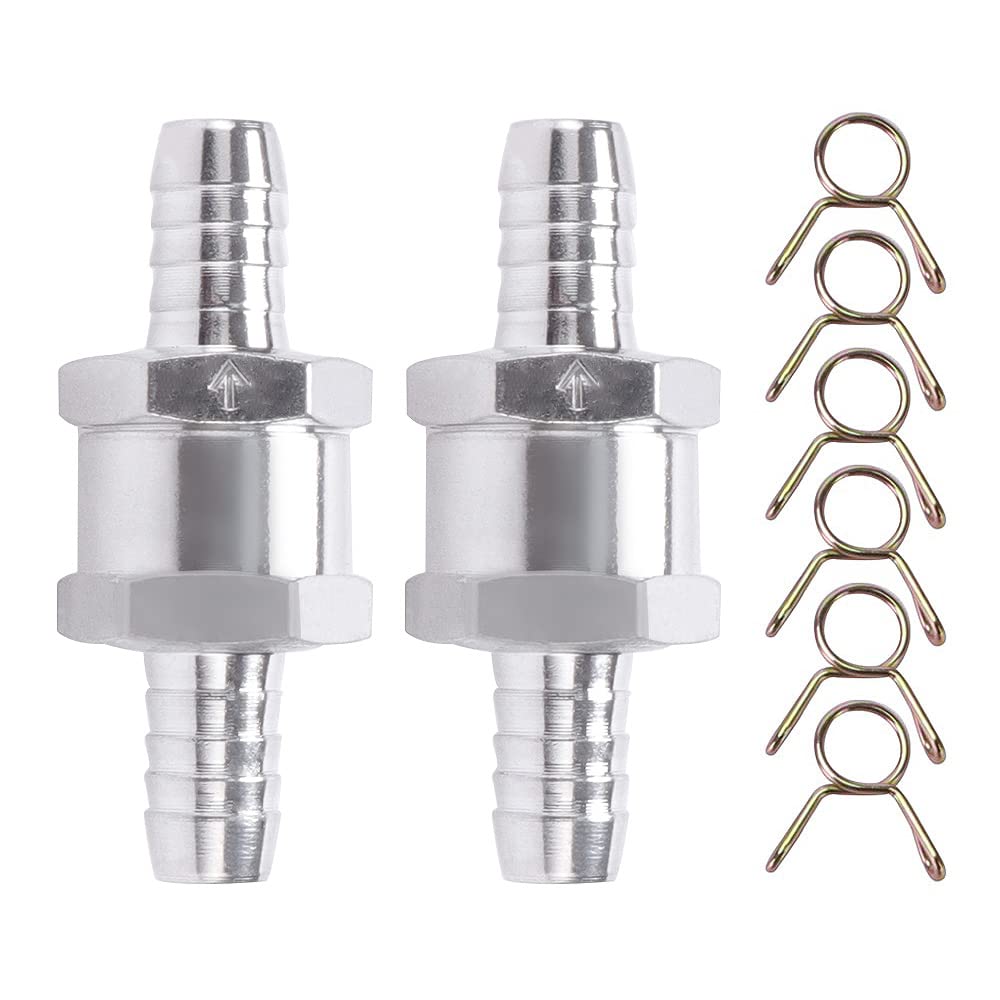 VooGenzek 2 Stück Kraftstoff Rückschlagventil, 10mm Aluminium Ventil Rückschlagventil, Rückschla Rücklaufsicherung Benzinmit 6 Stück Federklammer, für Benzin Wasser Chrom Auto Auto Niederdrucksystem Angebot bei HelloDeals