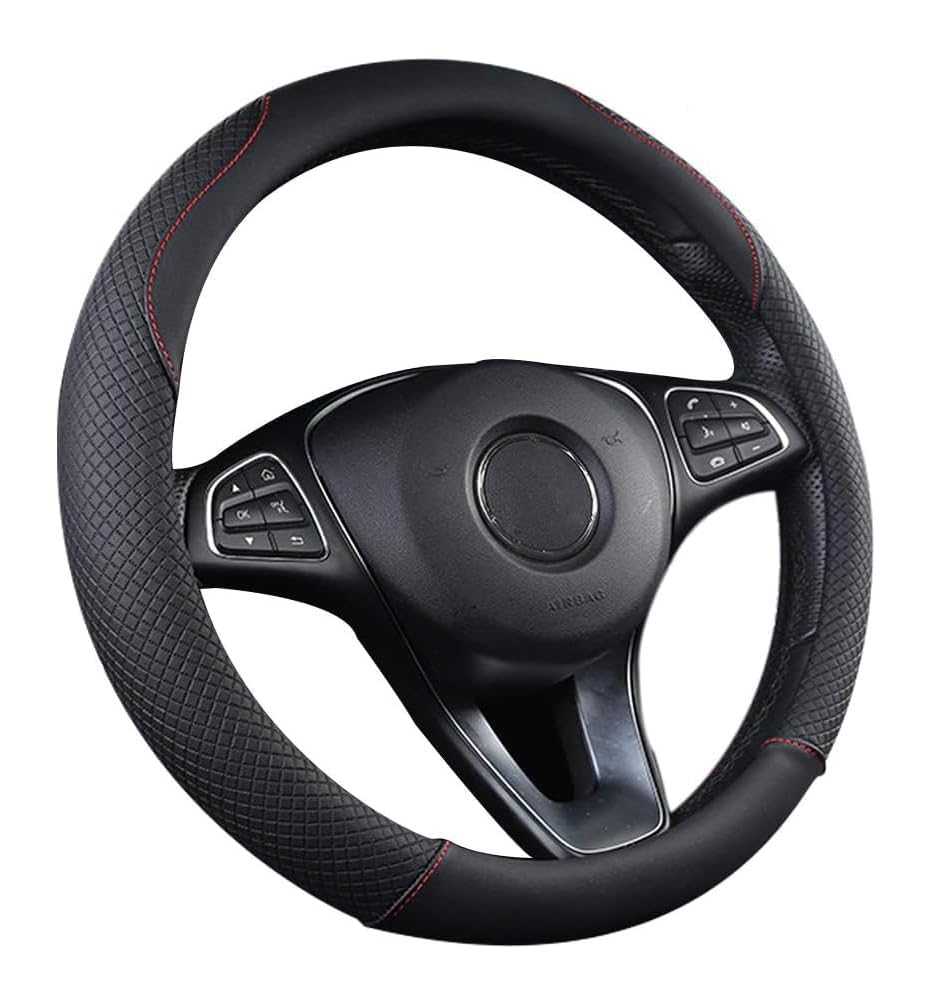 UIHOL Lenkradbezug Leder, Heavy Duty Auto Lenkradhülle Lenkrad Abdeckung 38CM / 15'' Anti Rutsch Universal Lenkradabdeckung Lenkradschoner - Schwarz & Rot (+Auto Mülleimer) Angebot bei HelloDeals