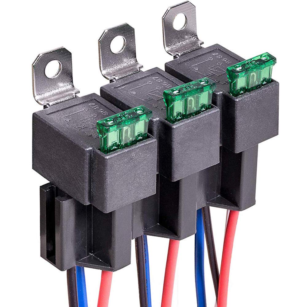 Gebildet 3 Stück 12V-Sicherungs Relais Schalter, 12-AWG-Kabelbaumsatz mit Eingebauter Diode - 30A ATO/ATC-Flachsicherung, 4-Polige SPST-Automobil-Elektrorelais 12 V-4-polig (Sicherung) Angebot bei HelloDeals