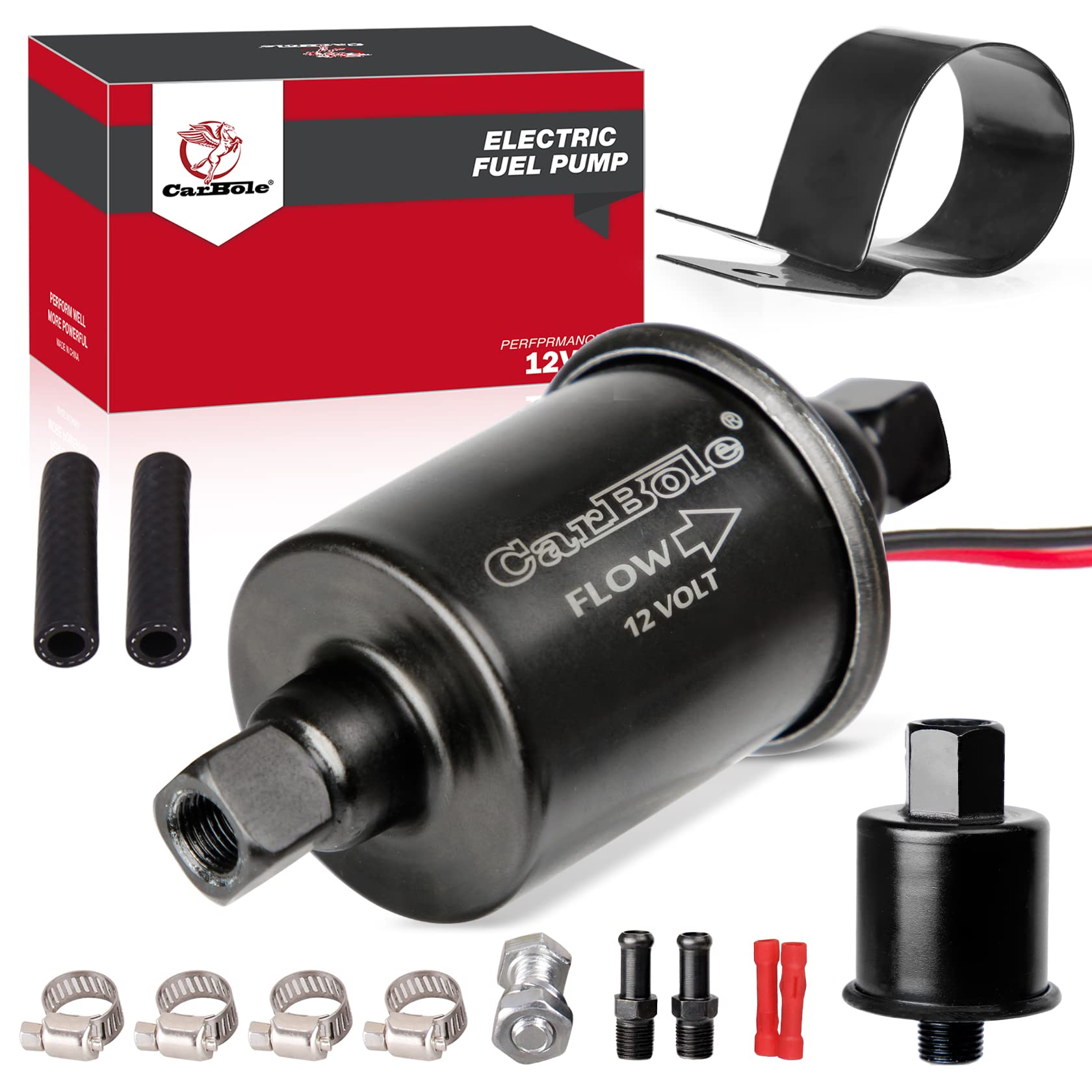 CarBole Universal Elektrisch Kraftstoffpumpe 12V,Benzinpumpe 5-9 PSI mit Kraftstofffilter,Dieselpumpe,für Benzin und Diesel,mit Reines Kupfer,Hochwertige Leiterplatte (Schwarz) Schwarz 5-9PSI Angebot bei HelloDeals
