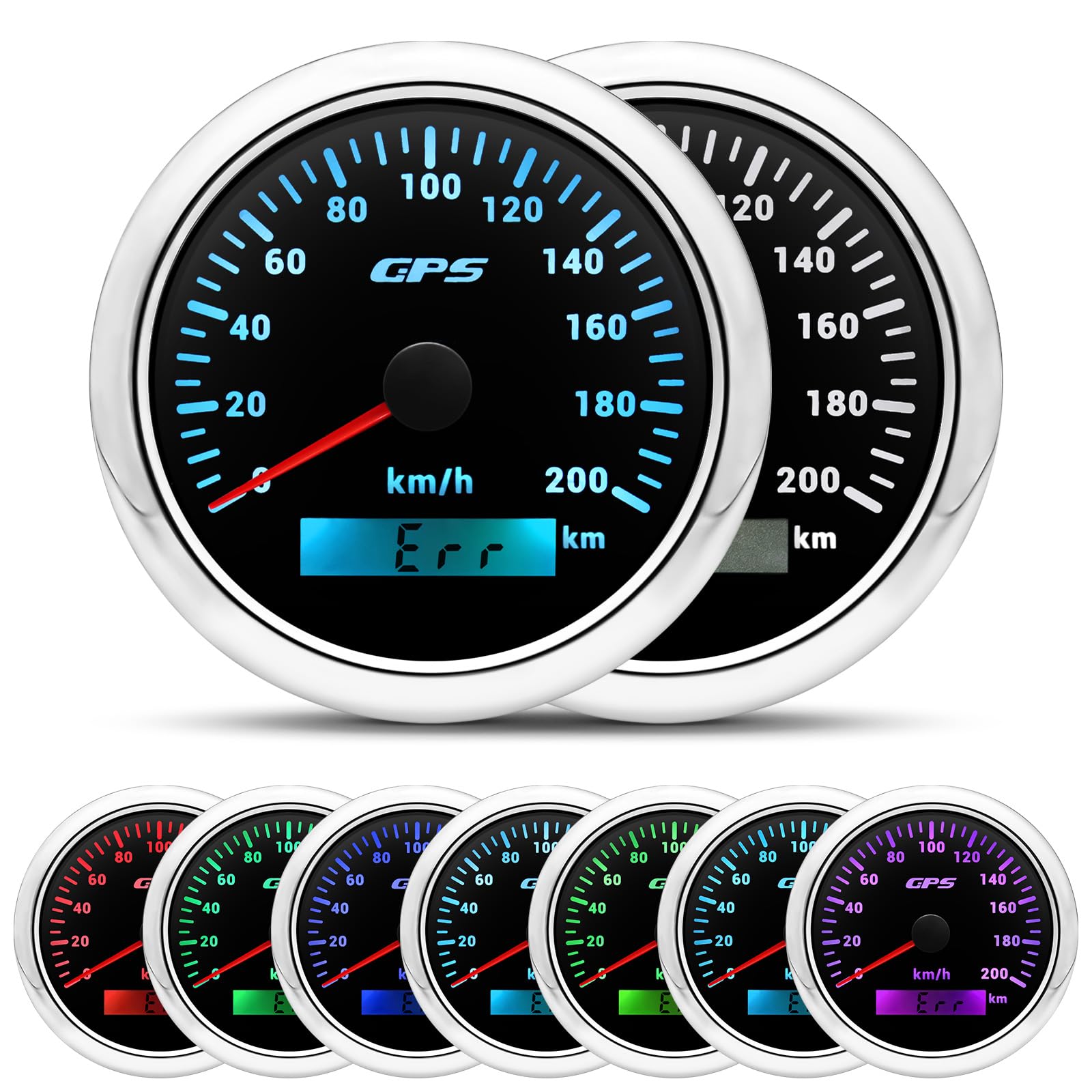 85mm Geschwindigkeitsmesser Boot GPS Tacho Kilometerzähler 0-200Km/H Wasserdichter IP67 7-Farben Tachometer Messgerät für Auto Boot Yacht 12V/24V BS BS 0-200km/H Angebot bei HelloDeals