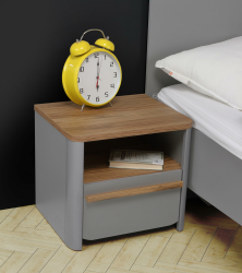 Forte SURFINIO Nachttisch 50, Moderner Nachttisch mit 1 Schublade, Nachtschrank, Holzwerkstoff, Grau/Catania Eiche Holywerkstoff, 48,6 cm breit x 44,1 cm hoch x 41,3 cm tief Angebot bei HelloDeals