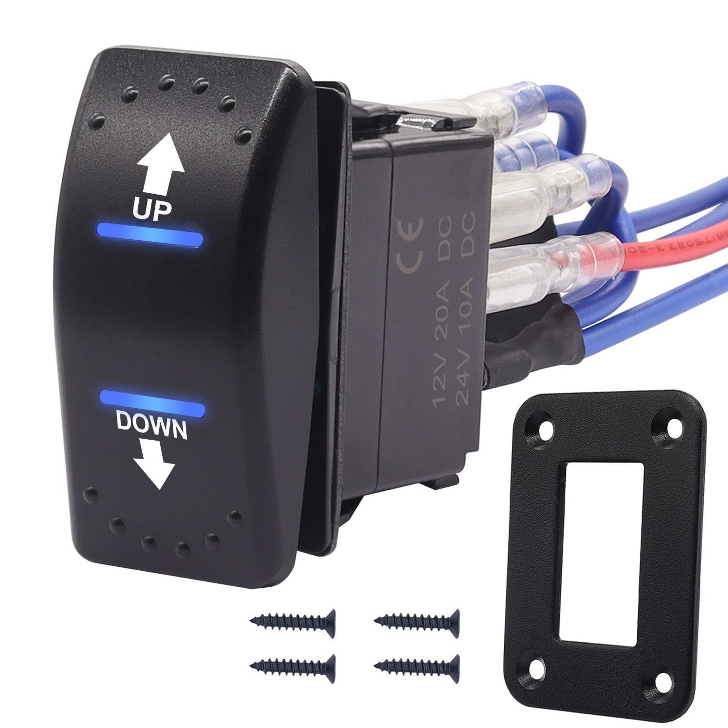 mxuteuk Polarity Reversing Momentan Wippschalter 12V 20A DC Motorsteuerung Kippschalter 7Pin Up/Down Blaue LED Winde in/out Schalter mit Aluminiumplatte Schraube Pigtail Draht DE-K-053-M-BU-XB Angebot bei HelloDeals
