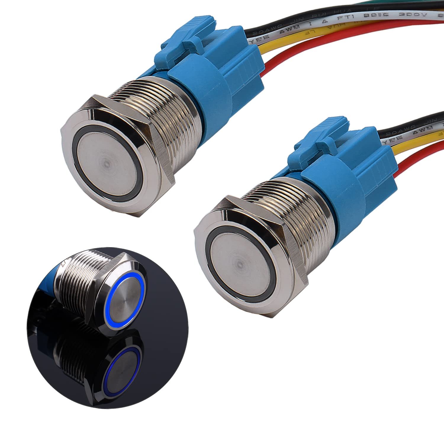 JIQI 2× 19mm 12V bis 24V 3A Latching wasserdicht Druckschalter Metall Ein/Aus Latch Taste Schalter mit LED Kontrollleuchte IP66 1NO1NC selbsthaltend vorverdraht Button Switch für Yacht Caravan (Blau) Blau/Ring 19mm/Rastend Angebot bei HelloDeals