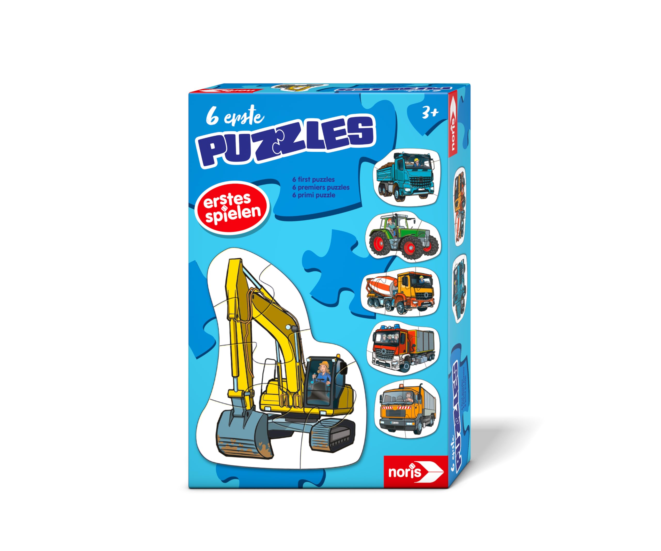 NORIS 6 erste Puzzles Fahrzeuge – Kinderpuzzle ab 3 Jahren mit Traktor Auto Bagger – 6 robuste Puzzles mit 2–5 Teilen – Spielzeug für Kleinkinder Jungen Mädchen – geeignet für Puzzle-Einstieg Lernen Angebot bei HelloDeals