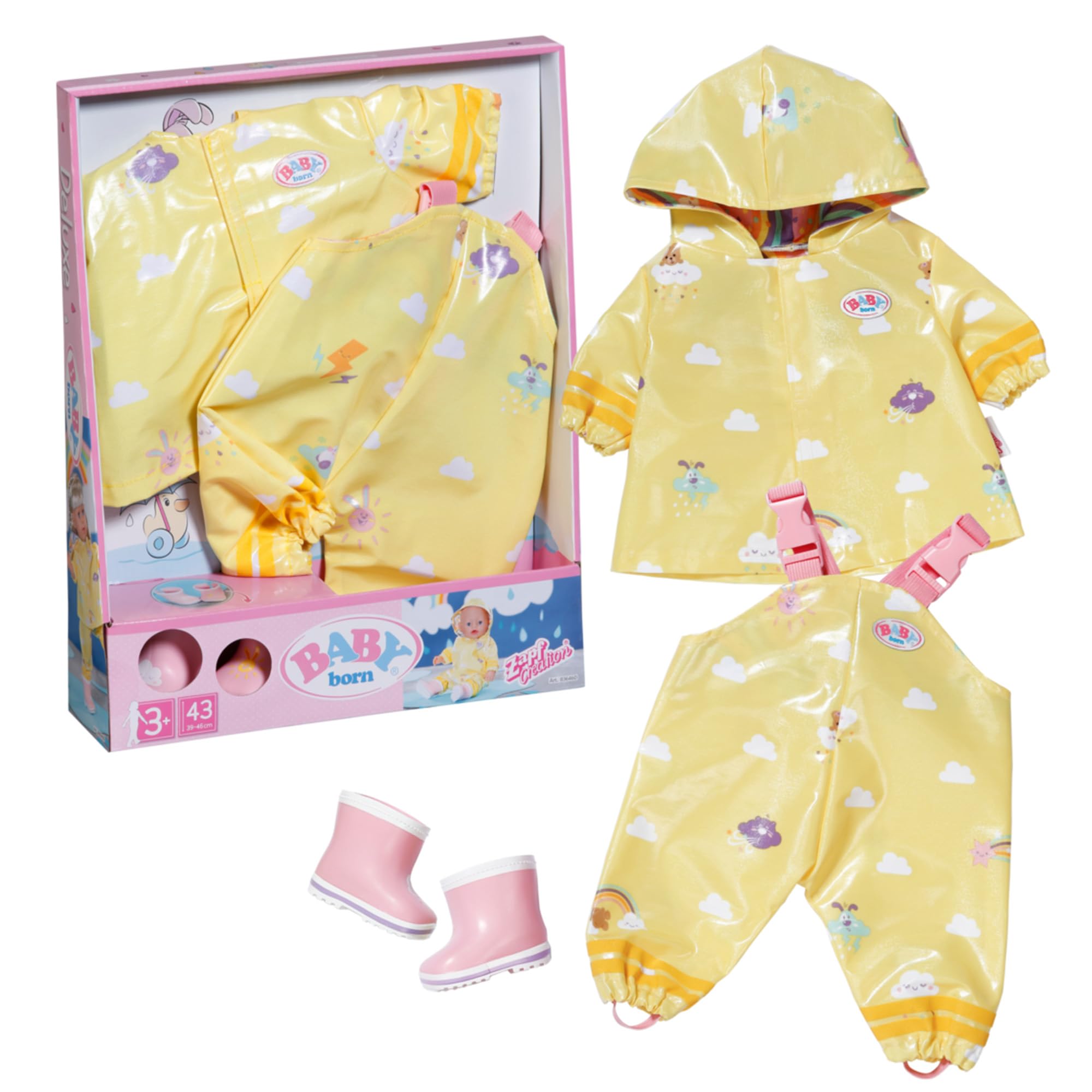 BABY born Deluxe Regen-Oufit mit Regenmantel, Regenhose und Gummistiefeln für 43 cm Puppen, 836460 Zapf Creation Single Angebot bei HelloDeals