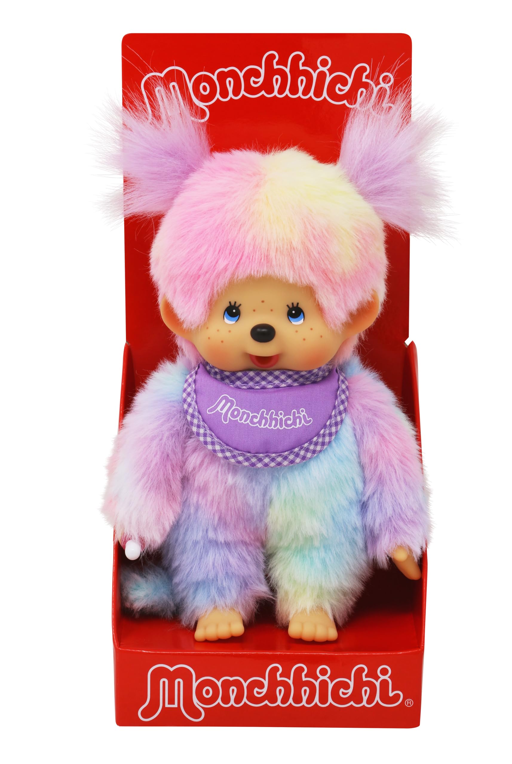 Sekiguchi 242153 - Original Monchhichi Mädchen, Plüschfigur mit Lätzchen und Zöpfen, ca. 20 cm großes Kuscheltier aus buntem Plüsch Angebot bei HelloDeals