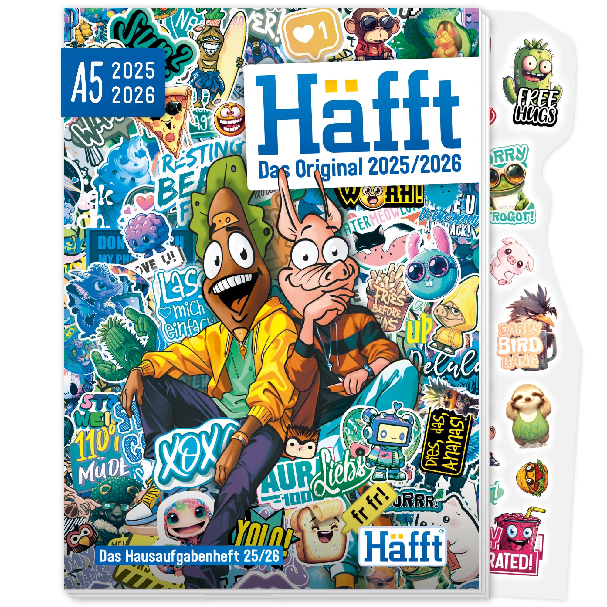 Häfft® Original Hausaufgabenheft 2025/2026 A5 "Stickermania" ultimativer Schülerkalender, Schülerplaner - nachhaltig & klimafreundlich Angebot bei HelloDeals