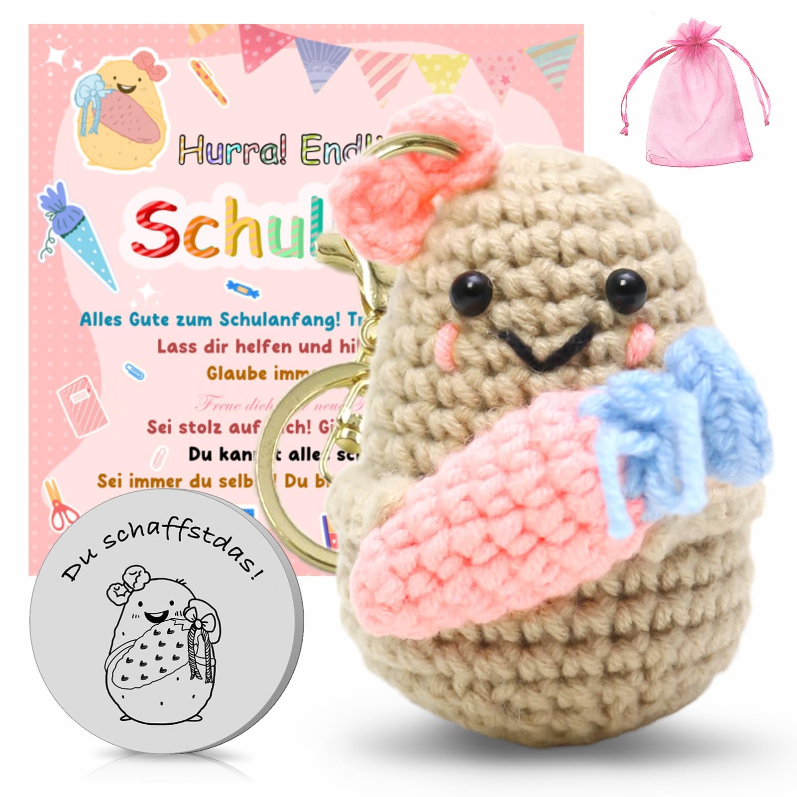 Meanju Einschulung Geschenk Positive Potato Schultüte Mädchen Positive Kartoffel mit Glücksbringer Karte und Schlüsselanhänger,Inhalt Schultüten Füllung Schulanfang für Schulkind 2025 Mädchen Junge Angebot bei HelloDeals