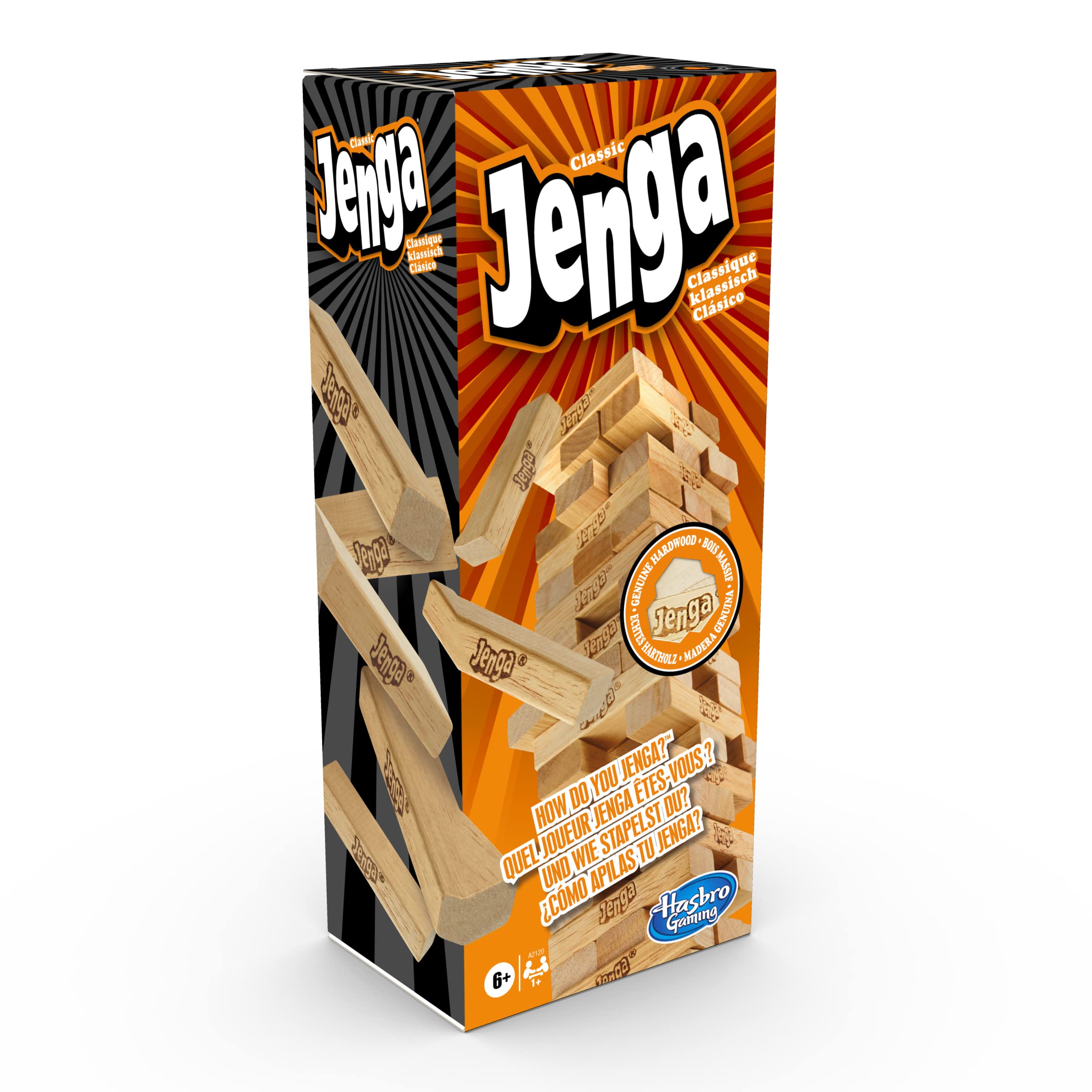 Hasbro Gaming Jenga Classic, beliebtes Geschicklichkeitsspiel für Kinder ab 6 Jahren und bis 2 Spieler – originelles Familien-Spiel und Reisespiel für unterwegs Single Angebot bei HelloDeals
