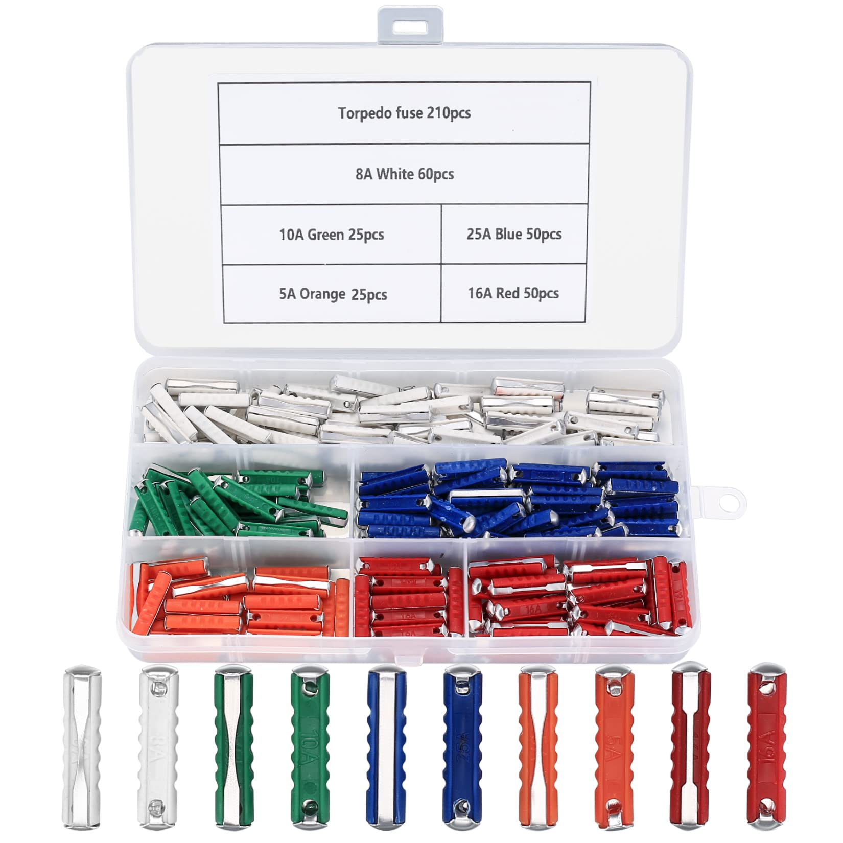 210 Stück Torpedosicherungen, Continental Sicherungen, Torpedo Auto Sicherungen sicherung für europäische Fahrzeuge Oldtimer Autos - 5A 8A 10A 16A 25A Angebot bei HelloDeals