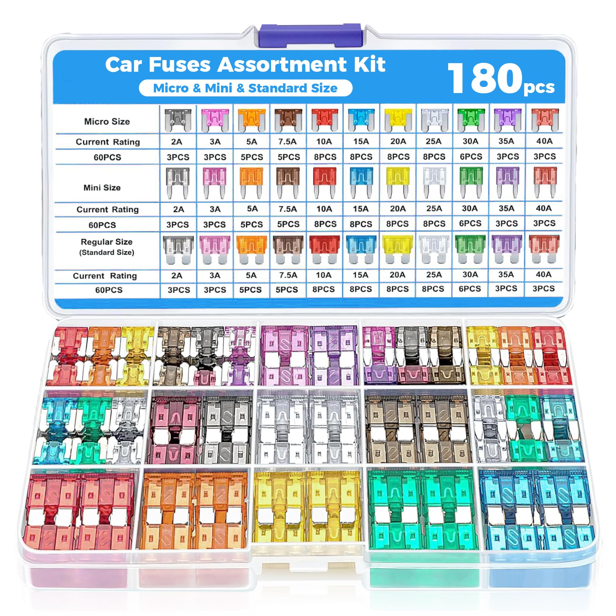 Flaconi 180PCS Autosicherungen,Feinsicherung Sortiment,Flachsicherungen,Autosicherungen Set Gemischt,Flachsicherungen Kfz,Auto Sicherungen Set,für PKW/Wohnmobil/Motorrad,Kfz Sicherung,Sicherungen Kfz Angebot bei HelloDeals