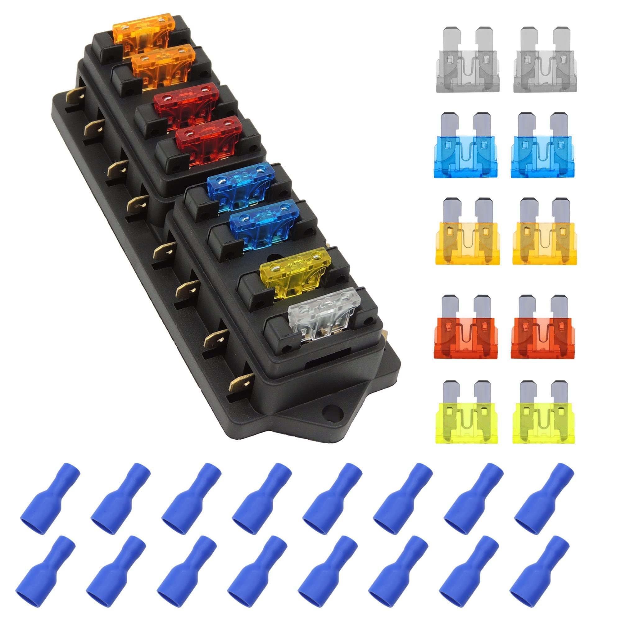 HISports KFZ 8 Fach Sicherungshalter,Sicherungshalterkasten,Sicherung für Fahrzeuge mit 10 Sicherungen (5A,10A,15A,20A,25A) KFZ Standard sicherungsdose Wasserdichter Sicherungskasten mit Klemmen Angebot bei HelloDeals