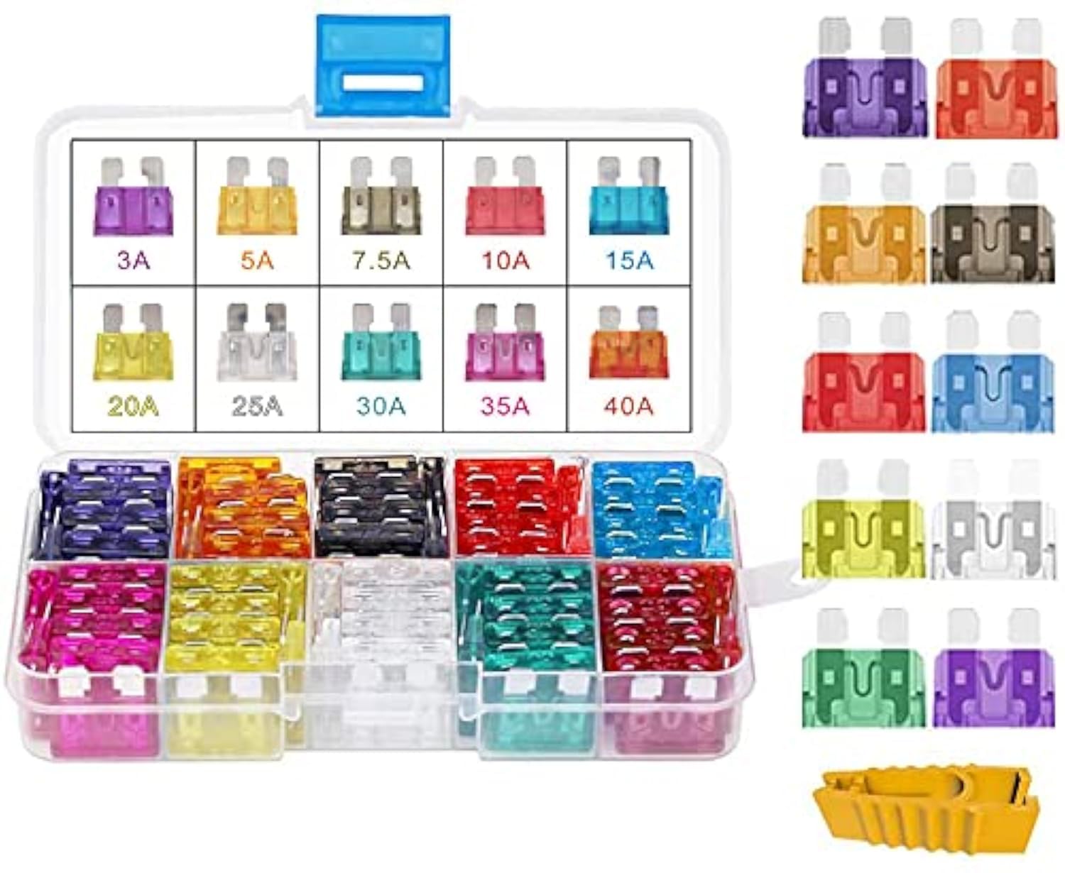 Gebildet KFZ Sicherungen Set, 80 Stücke 12V-24V Standard Auto Sicherungen, Autosicherung Flachsicherung 19mm, Auto Stecksicherung 3A/ 5A/7,5A/10A/15A/20A/25A/30A/35A/40A Angebot bei HelloDeals