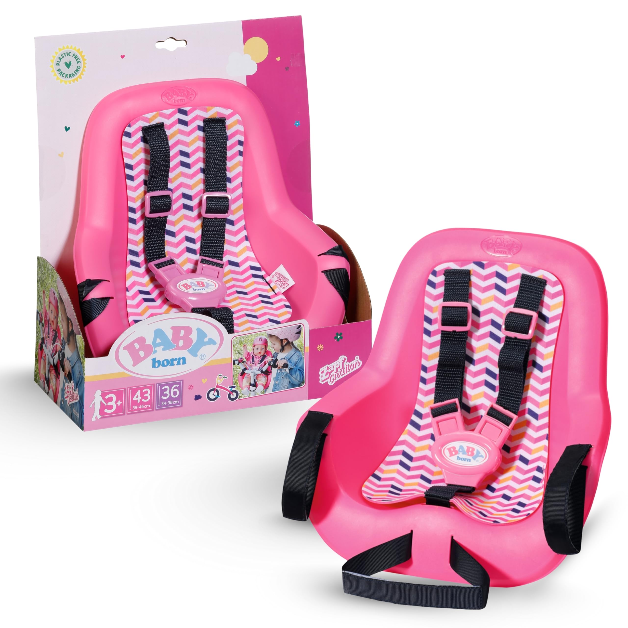 BABY born Fahrradsitz - Puppenfahrradsitz für 36cm & 43cm große Puppen - Mit Klettsystem & 3-Punkt-Gurt - Hochwertiges Puppenzubehör - Geeignet für Kinder ab 3 Jahren, Rose Angebot bei HelloDeals