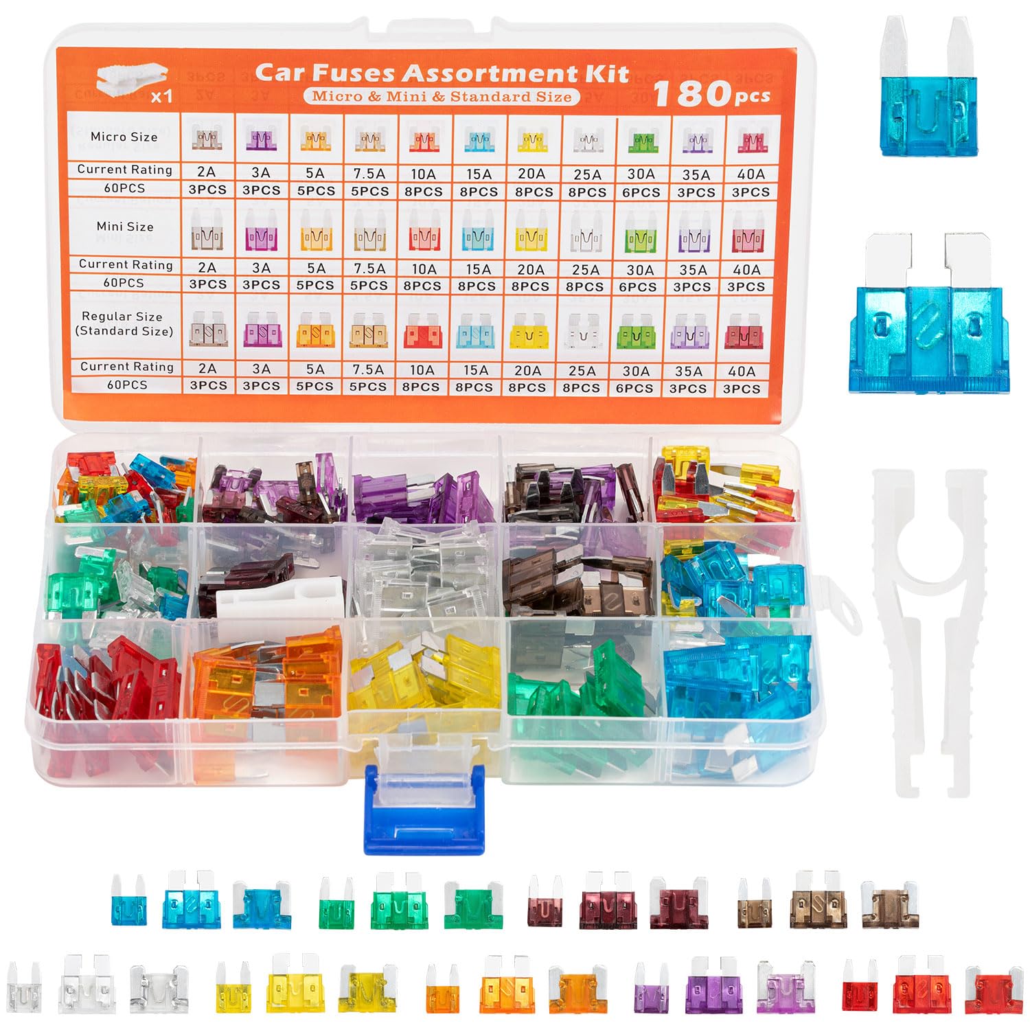 180 pcs Kfz Sicherungen Set, Auto Sicherungen Set, Micro sicherungen Auto, Mini Flachsicherungen, Standard, 1 Sicherungszieher-für PKW/Motorrad/Wohnmobil(2A-40A） Angebot bei HelloDeals