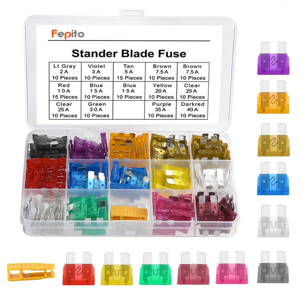 FEPITO 150 Stück Standard Auto Sicherungen Klinge Sortiment 2A-40A mit Extraktor und Aufbewahrungsbox Standard Blade Fuse 150pcs Angebot bei HelloDeals