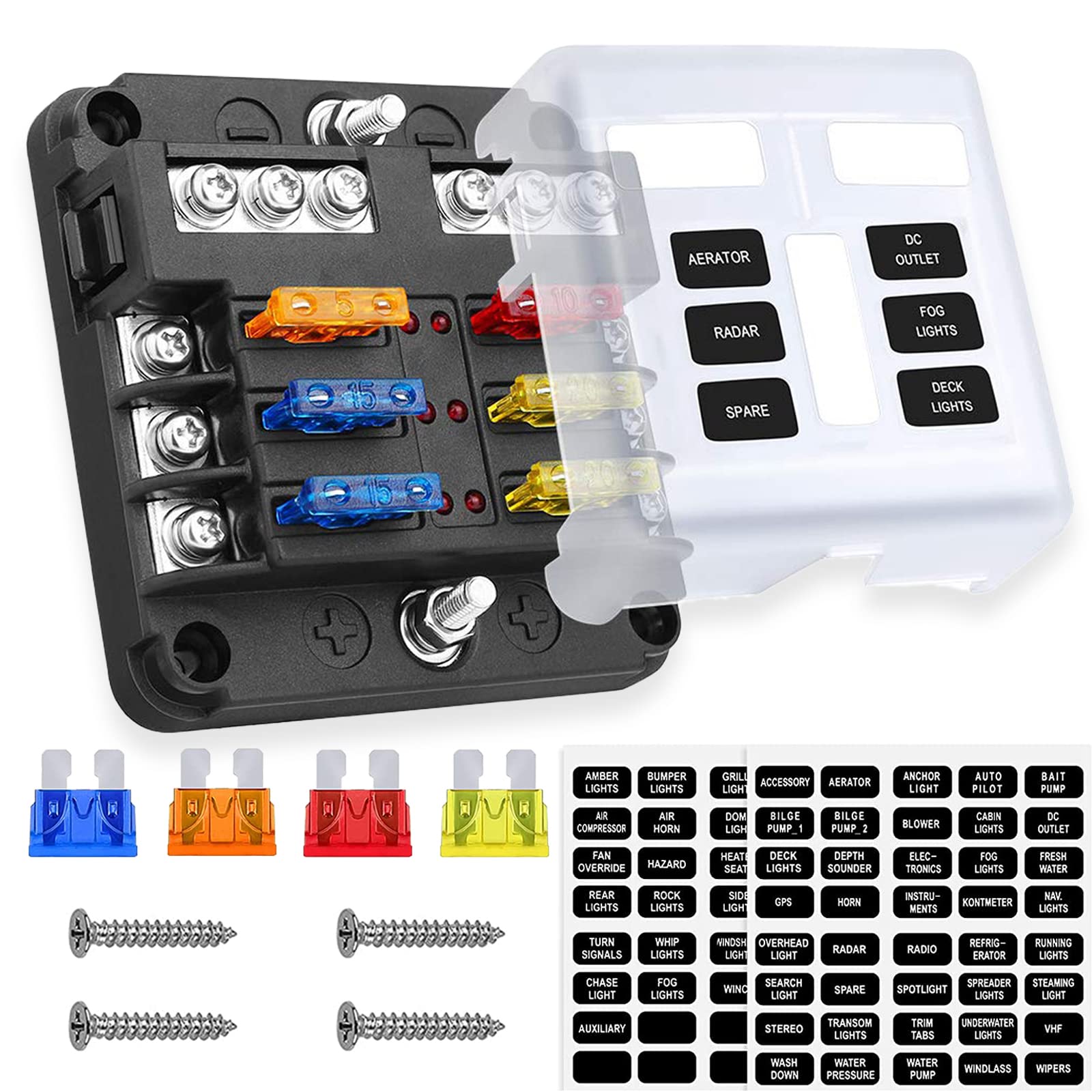 Lpluziyyds 6-Wege-Flachsicherungsblock, 12 V, mit LED-Lichtanzeige und Schutzabdeckung für Auto, Boot, Trike, Auto, LKW, Fahrzeug, SUV, Yacht, RV Angebot bei HelloDeals